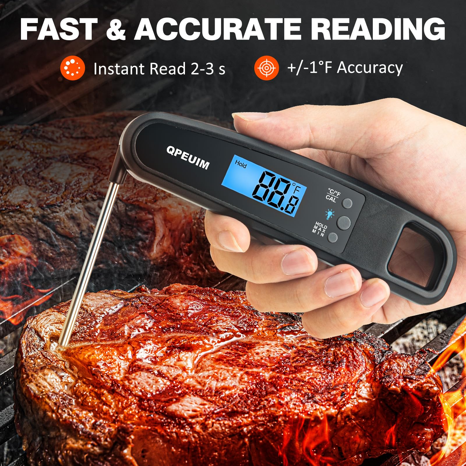 Digital Meat Thermometer Instant Read Meat Thermometer for Cooking Kitchen Food Candy with Backlight and Magnet for Oil Deep Fry BBQ Grill Smoker Thermometer by QPEUIM