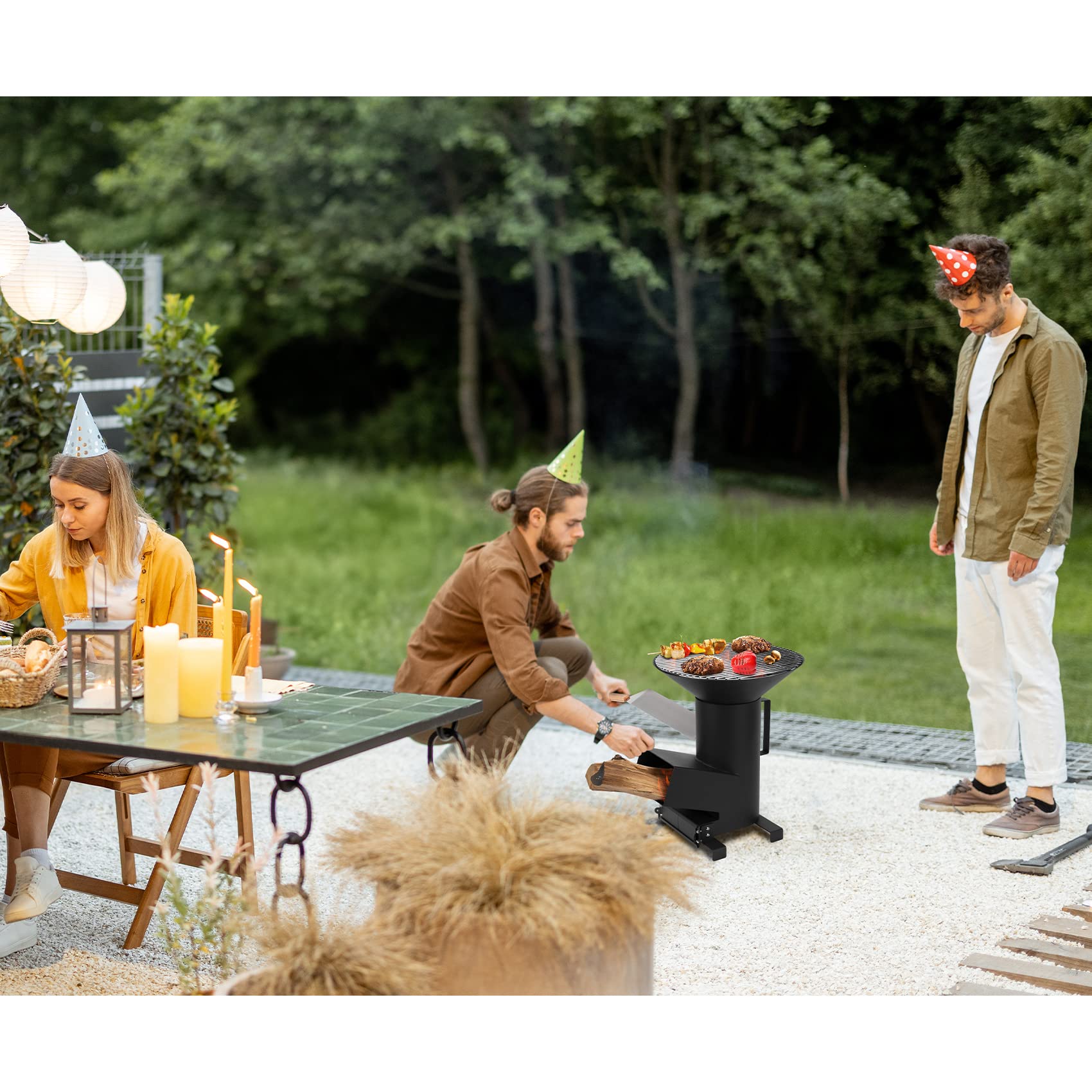 ONLYFIRE OUTDOOR LIVING 3-in-1 Camp Rocket Stove with 14.5" Cooking Grate, 18" Griddle and Cooktop, Portable Wood Burning Camping Stove for Patio Backyard RV Tailgating Trailer Tents Hiking, GS302
