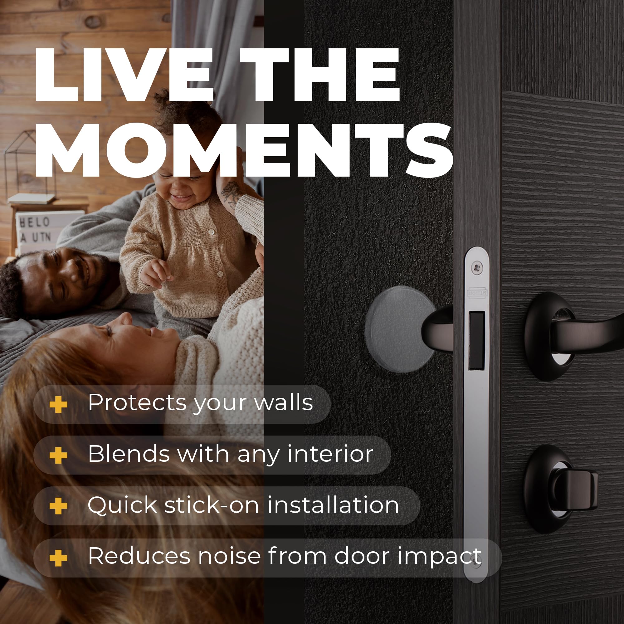 Vellax Large 2" Door Knob Wall Protectors & 104 Clear Cabinet Bumper Pads - Self-Adhesive Silicone Buffer Set with 4 Shapes for Doors, Drawers & Furniture – Sound Dampening & Surface Protection