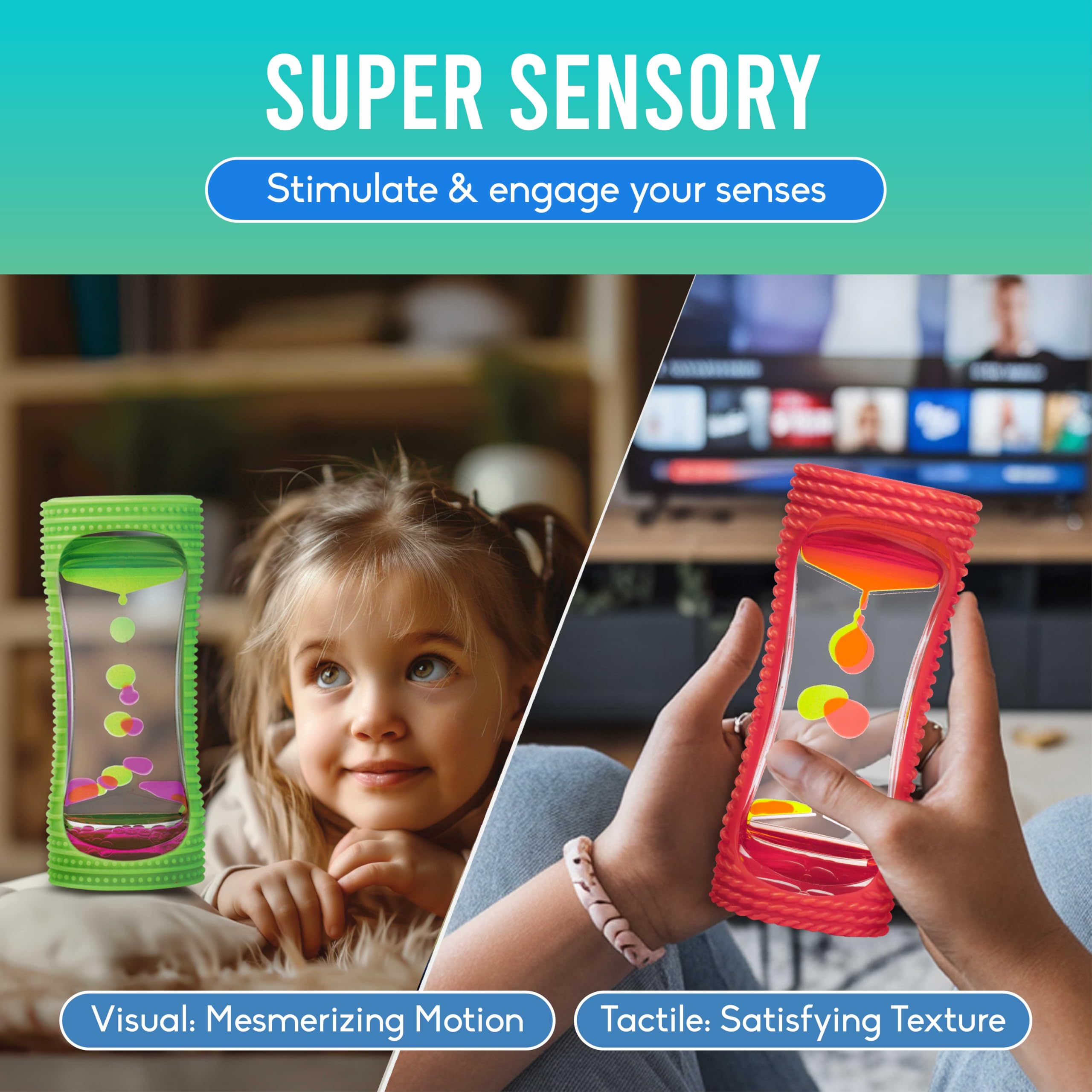 BUNMO Stocking Stuffers for Kids - Liquid Motion Bubbler Sensory Toys - Liquid Timer - Kids Stocking Stuffers - Colorful Bubble Fidget Timer for Desk & Travel - Large 4 Pack