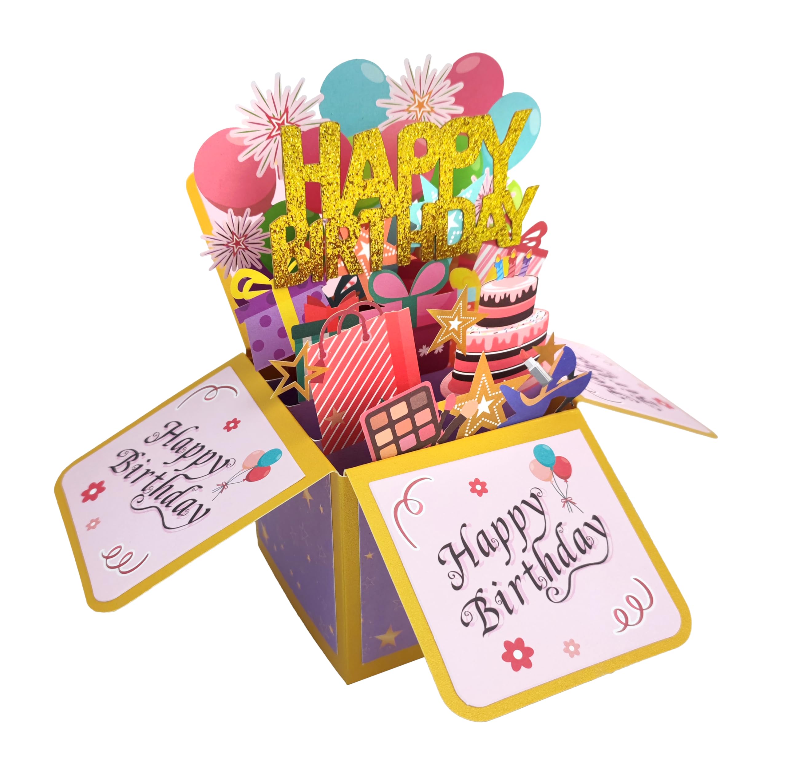 ROBBEAR Funny Happy Birthday Pop Up Card, Sweet 3D Birthday Gift Box for Adults and Kids with Envelopes, Unique Handmade Foldable Celebration Cards for Daughter, Son, Mom, Dad, Friend