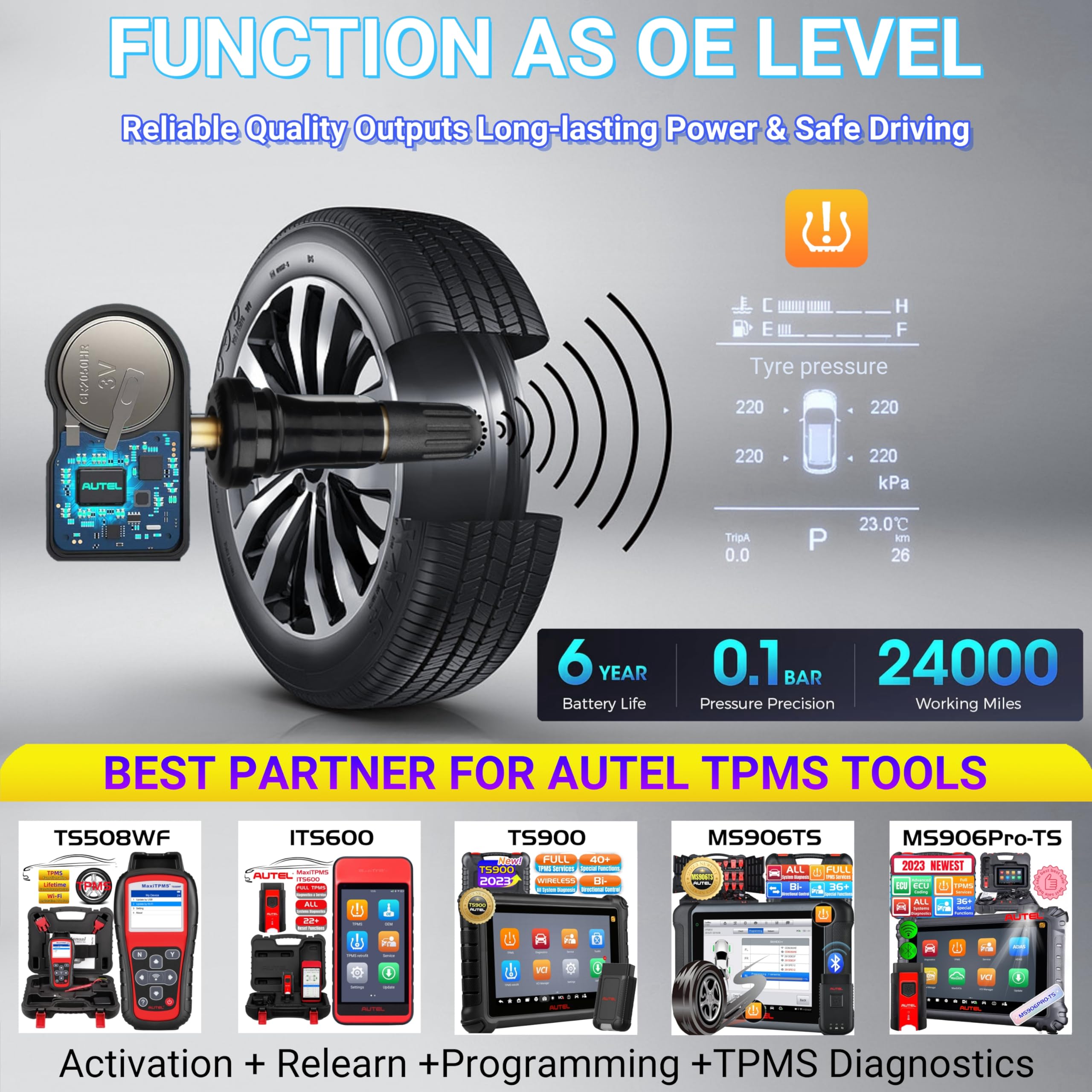 Autel MaxiTPMS TS508WF Complete with 4 pcs Duel Frequency Rubber MX Sensor, MX Sensor Programming TPMS Diagnostic OBD Relearn Activate Read Copy TPMS Sensor Read/Clear TPMS DTCs, Free Lifetime upgrate