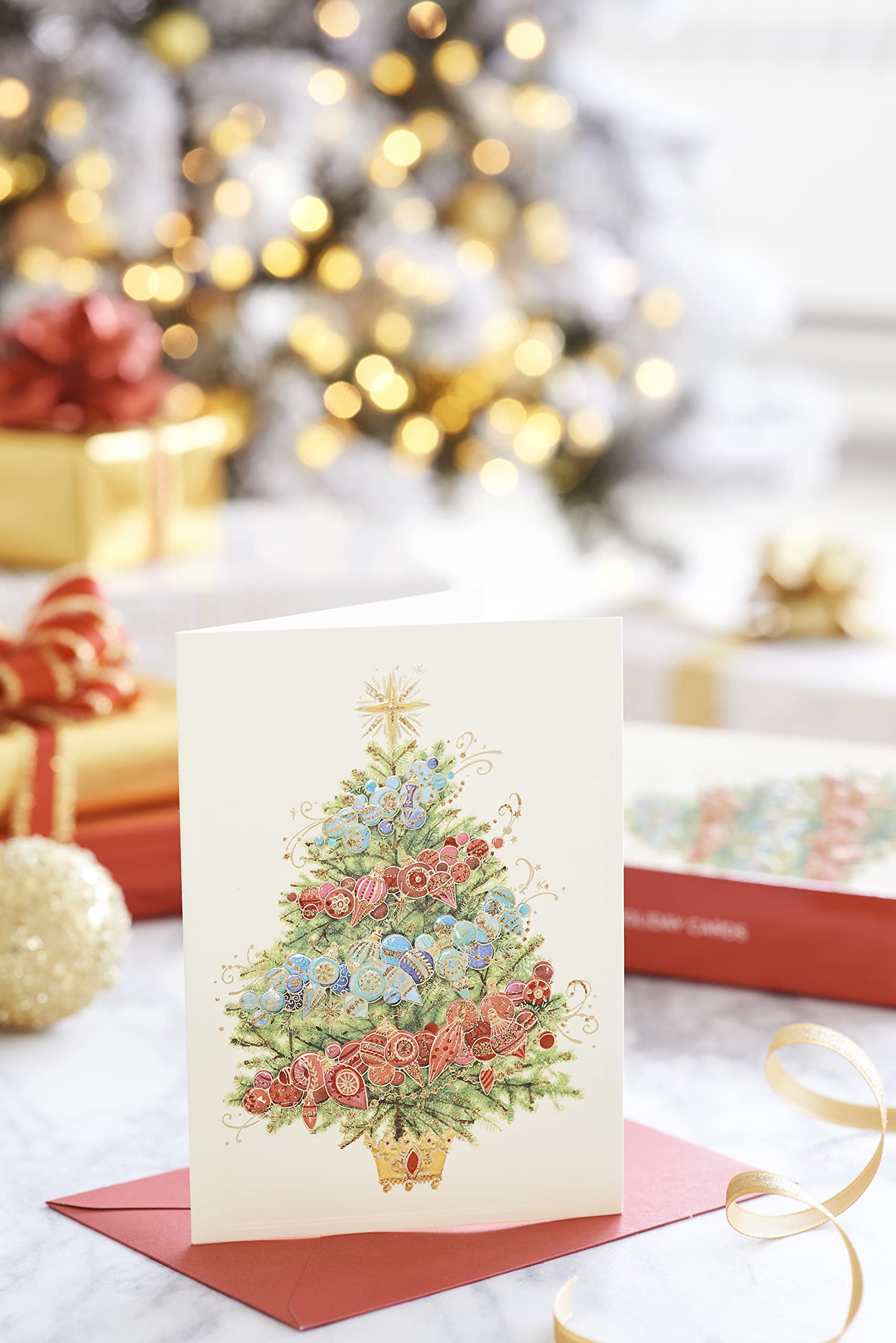 Papyrus Christmas Cards Boxed with Envelopes, Peace and Happiness, Christmas Tree (12-Count)