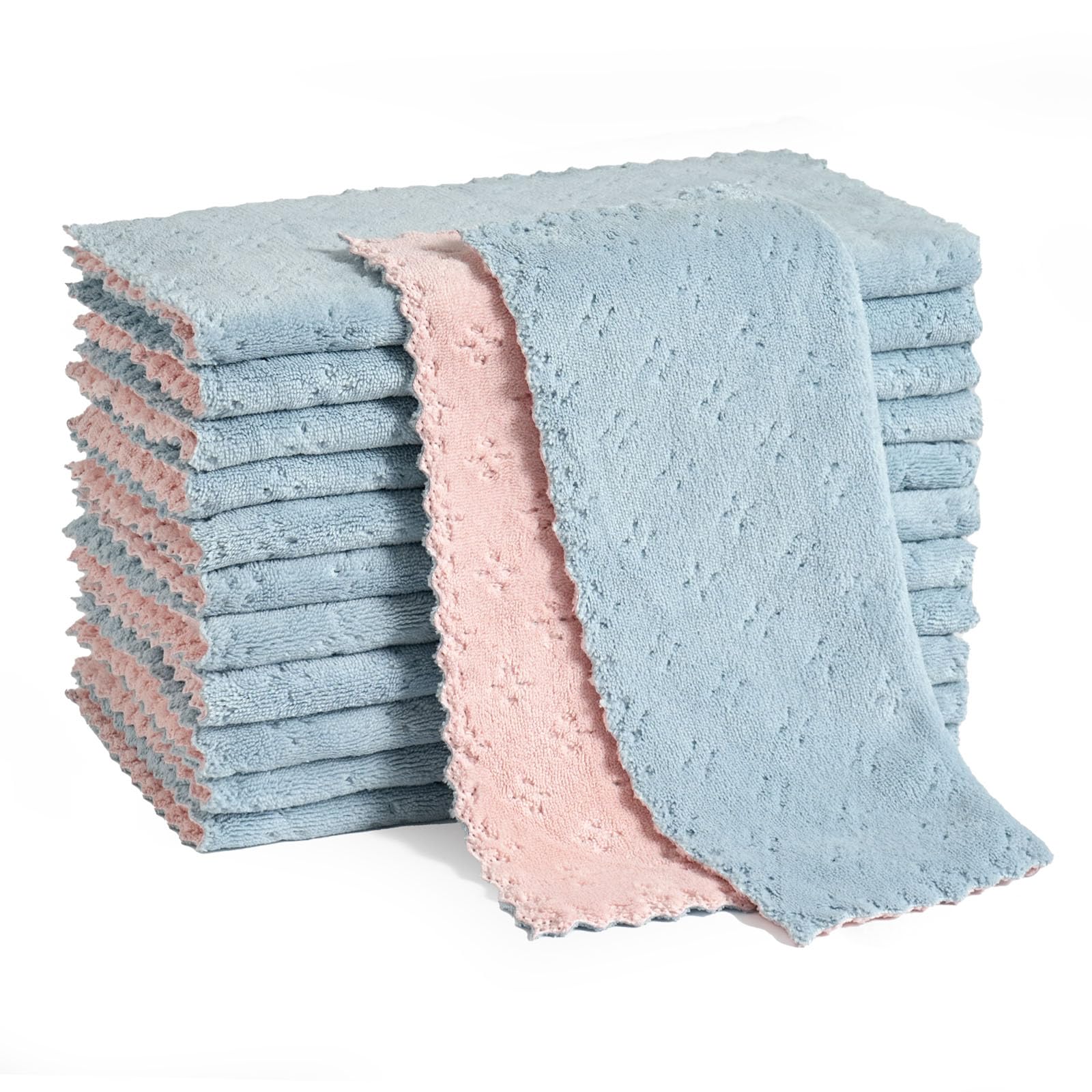 Neessno Kitchen Dish Cloths,Super Absorbent Coral Velvet Dish Towels,Quick Drying Kitchen Towels No Lint Dish Rags,Reusable Household Microfiber Cleaning Cloth,12X12 inches,12 Pack,Sky Blue - Pink