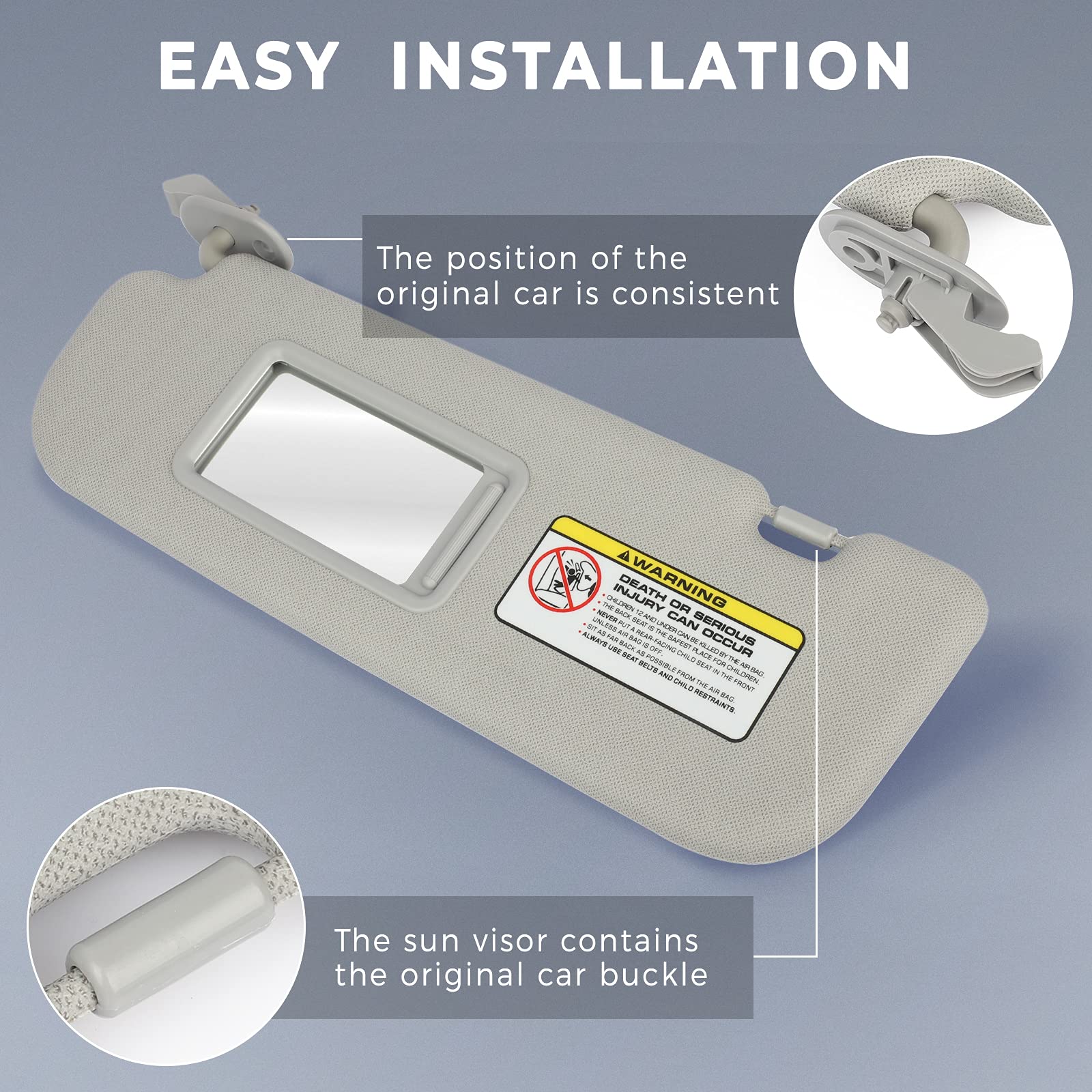 SCITOO Left Driver Side Sun Visor Assembly fit for Hyundai Elantra 2011-2015 Without Sunroof (Gray)