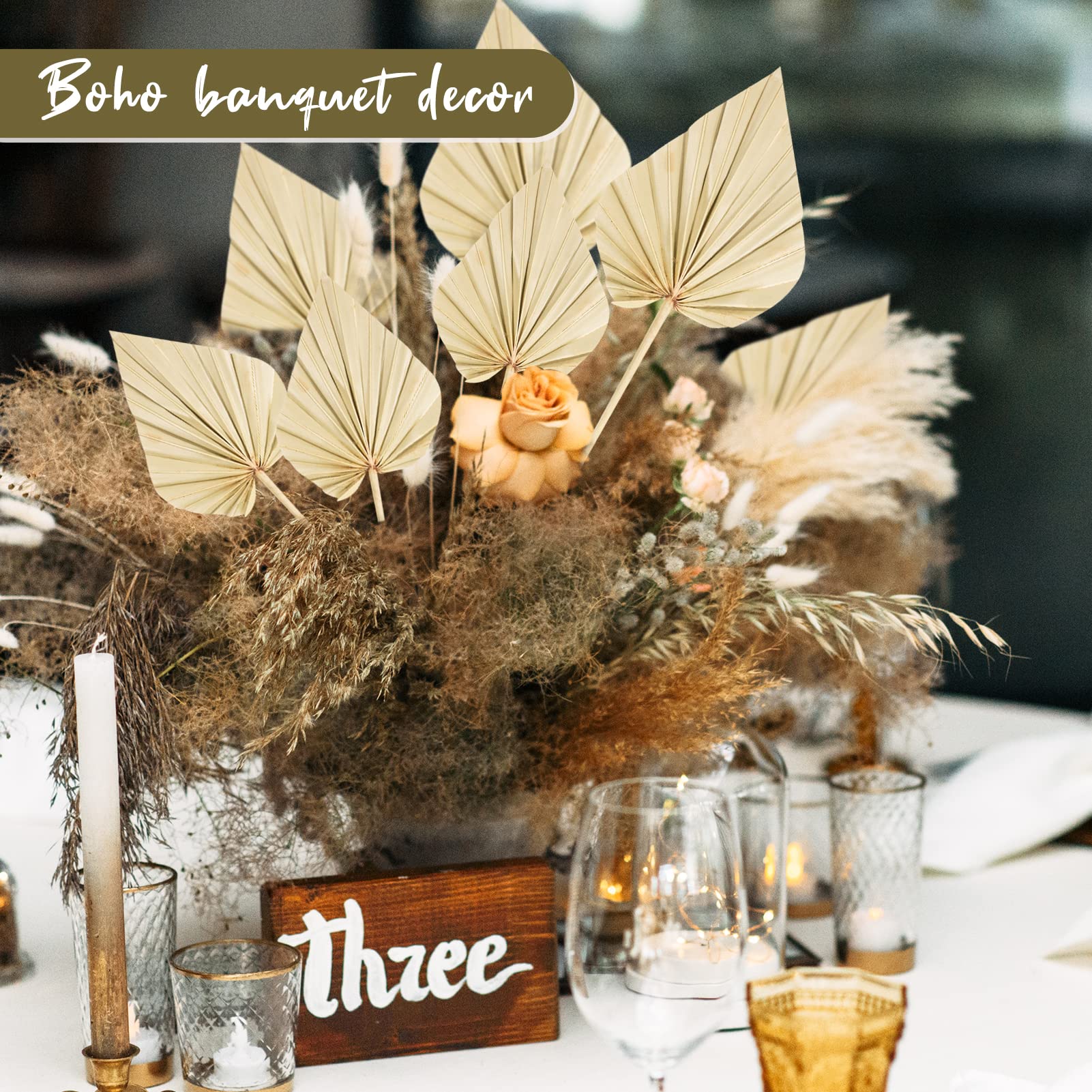 Cenkaiyang 10 Pcs Boho Dried Palm Spears Leaves, Real Palm Fans with Stem, Boho Home Decor for Vase, Wedding, Office, Home (10 Pieces)