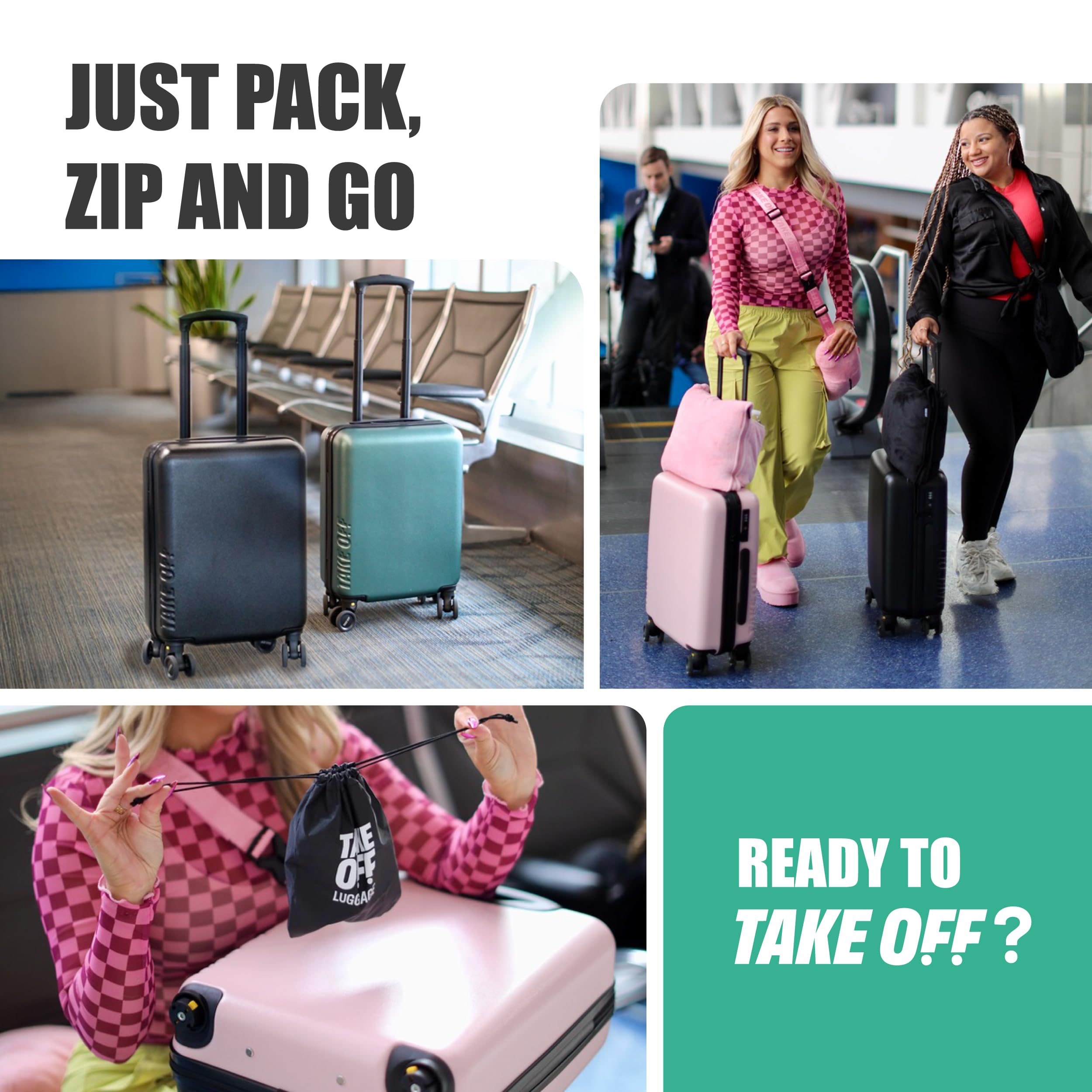 Take OFF Luggage - Personal Item Rolling Suitcase 3.0, TSA Approved, Small Carry On, Under the Seat, Hard Case with Removable Wheels, Light Weight Bag, Airplane Travel Essential Accessories, 18x14x8