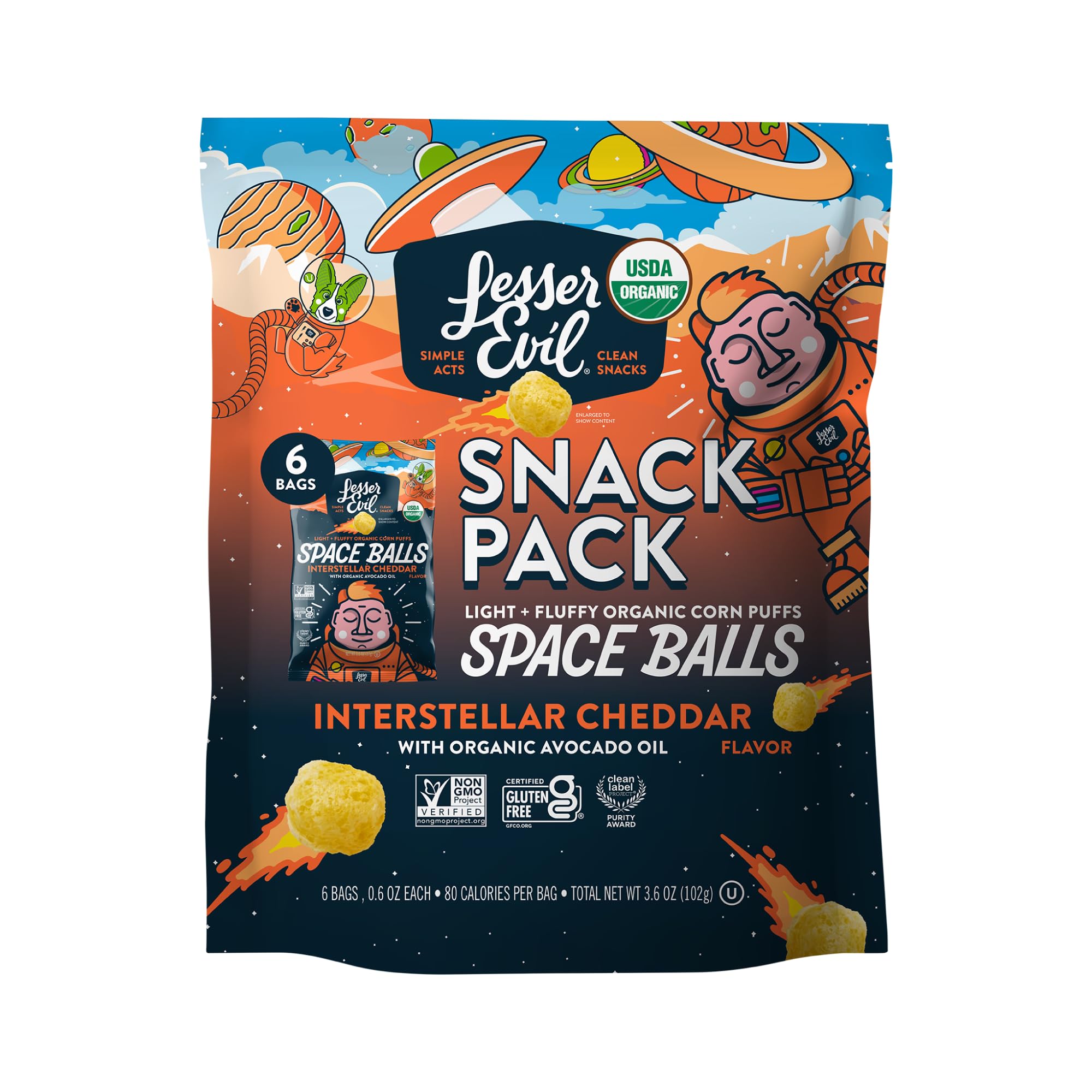 Insterstellar Cheddar Space Balls, Snack Pack, 6/0.6 oz