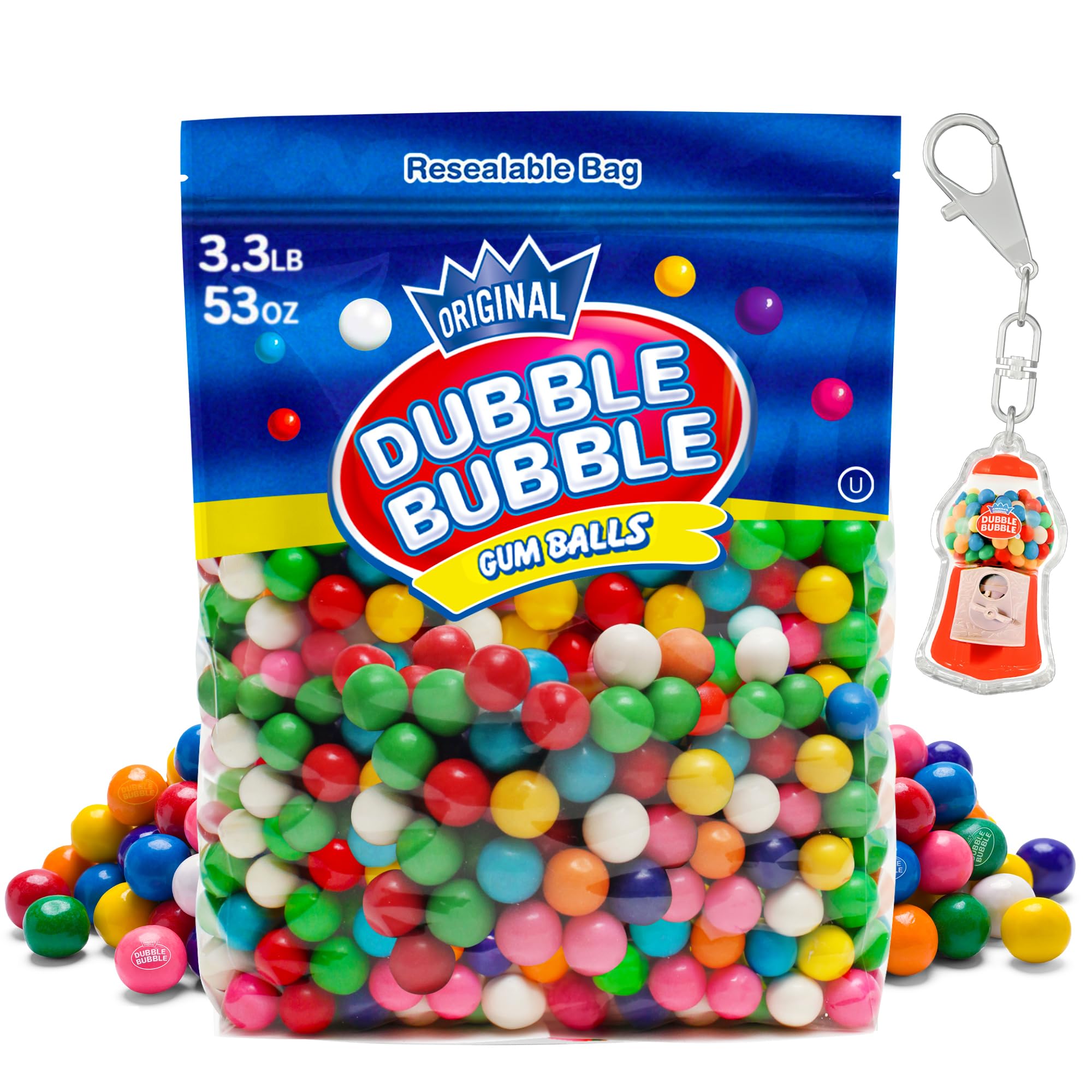 Gumballs For Gumball Machine Refills - 53 Ounce Dubble Bubble Chewing Gum Bulk Antique Style Gum Balls vintage Old Fashioned Candy -Mini bubble Gumballs 3.3 lb For Kids Toy Bank Candy Dispenser Playo