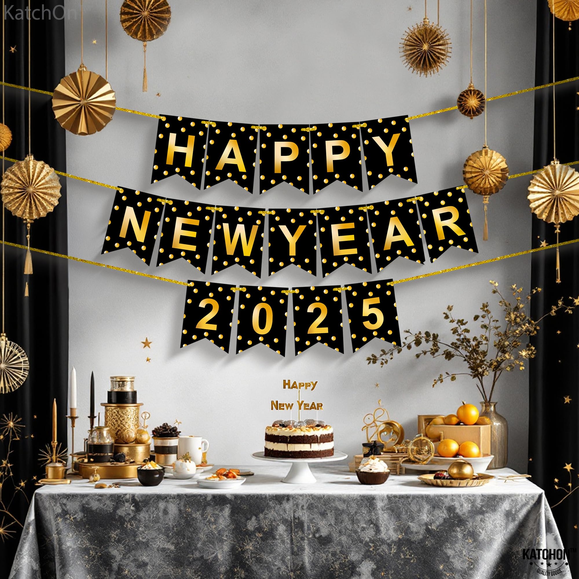 KatchOn, Happy New Year Banner 2025 - No DIY, 10 Feet | Happy New Year Sign for New Years Eve Party Supplies 2025 | New Years Eve Decorations | Happy New Year Decorations 2025 | NYE Decorations 2025