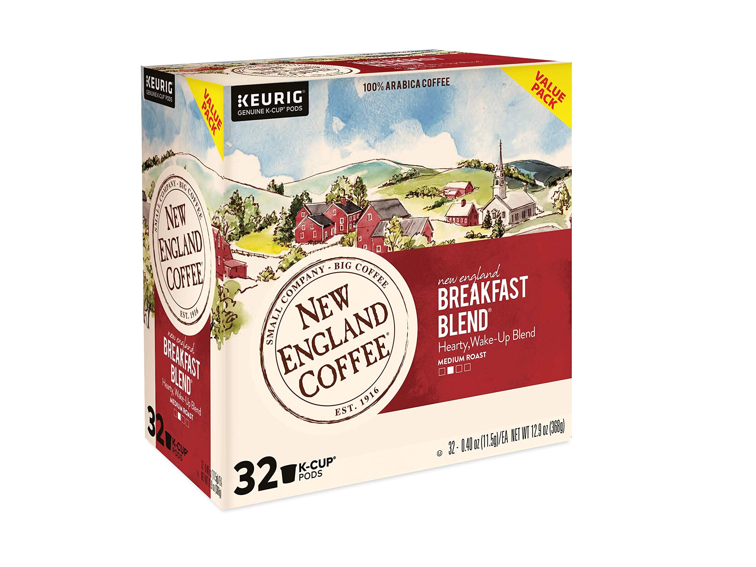 New England Coffee Breakfast Blend Medium Roast Single Serve Pods, 32ct Box (Pack of 1)