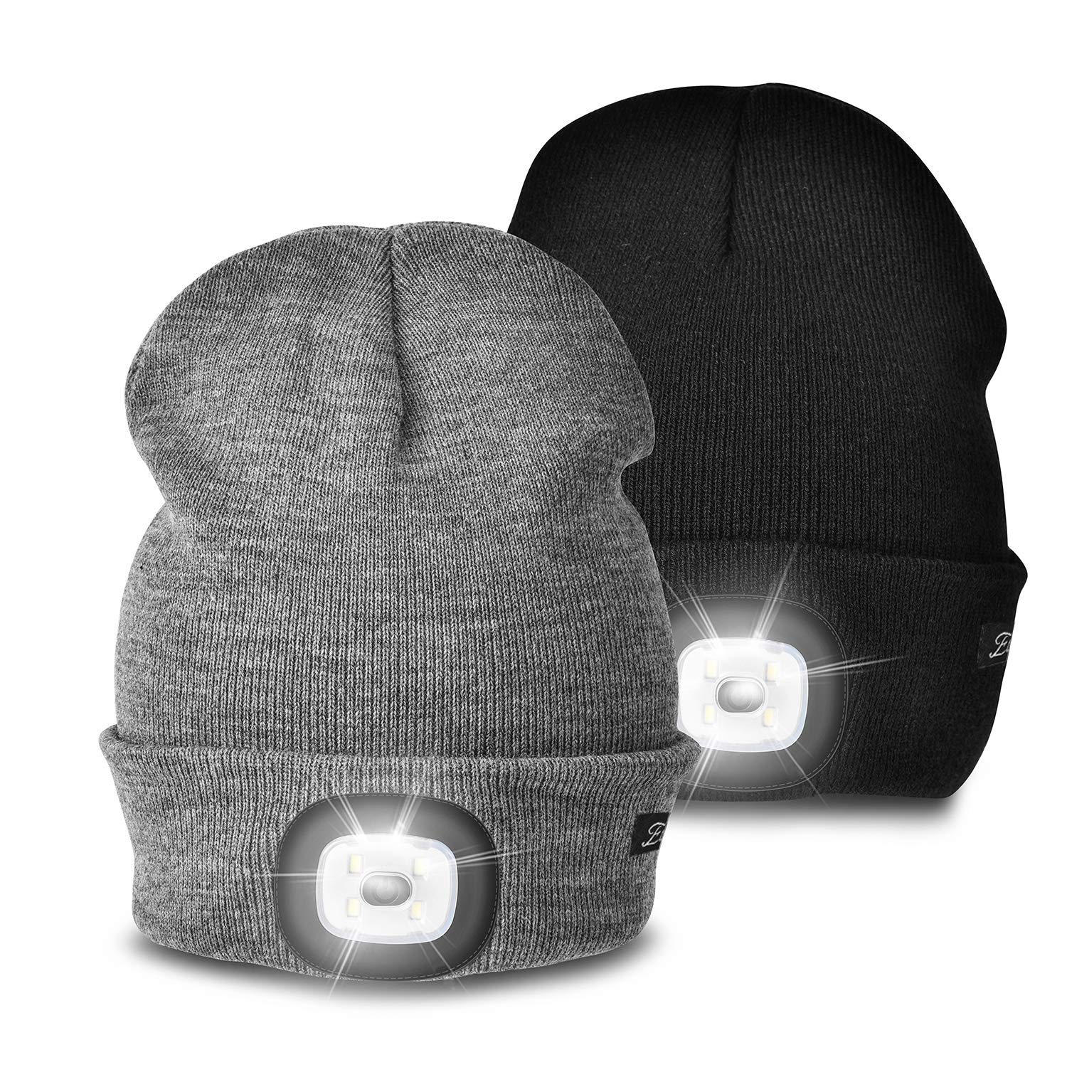 Etsfmoa Unisex Beanie with The Light Gifts for Men Dad Father USB Rechargeable Caps Grey