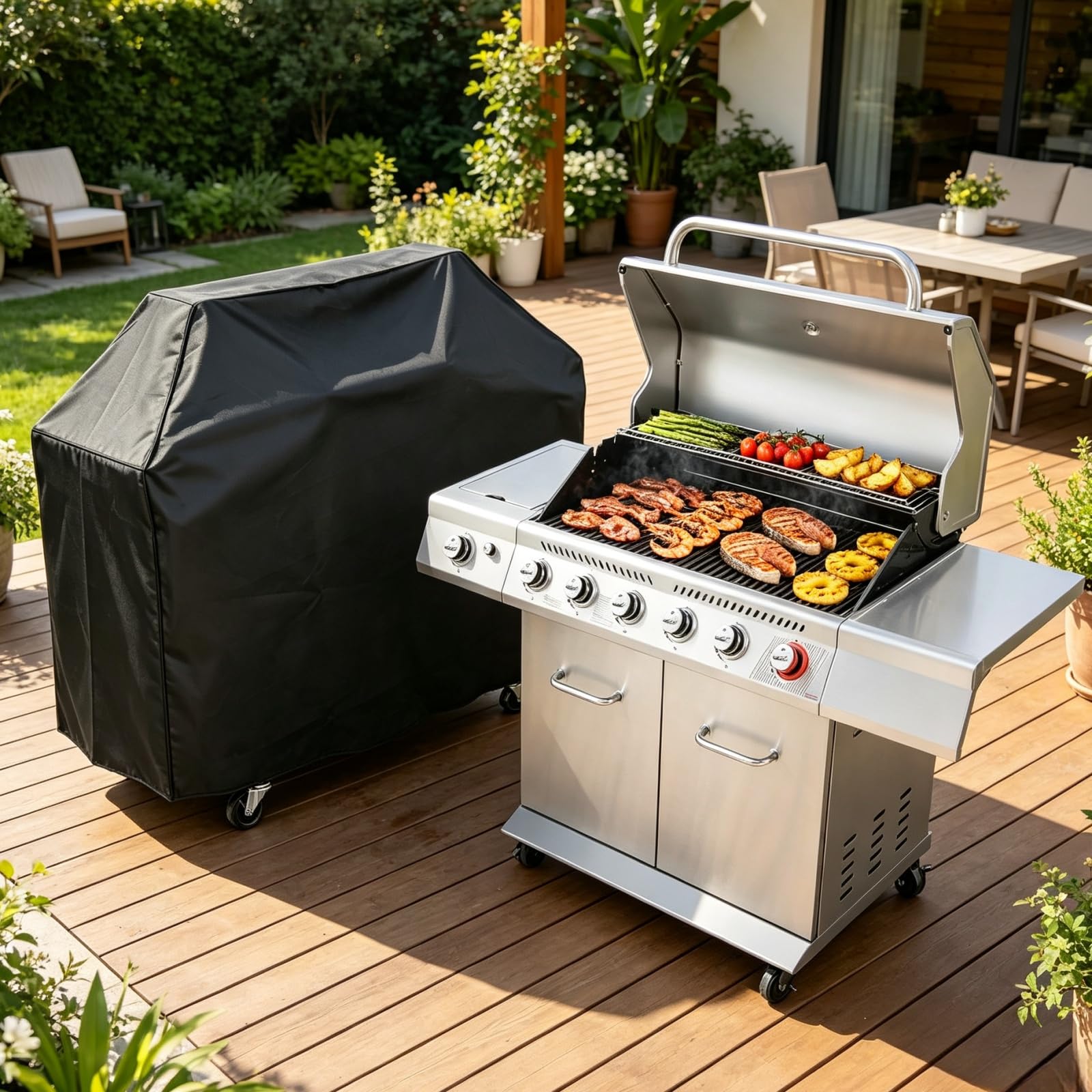 64-Inch Grill Cover, 600D Heavy Duty Waterproof OxfordPolyester Outdoor BBQ Cover fit for Royal Gourmet CR6412,Water Resistant&Weather Protection