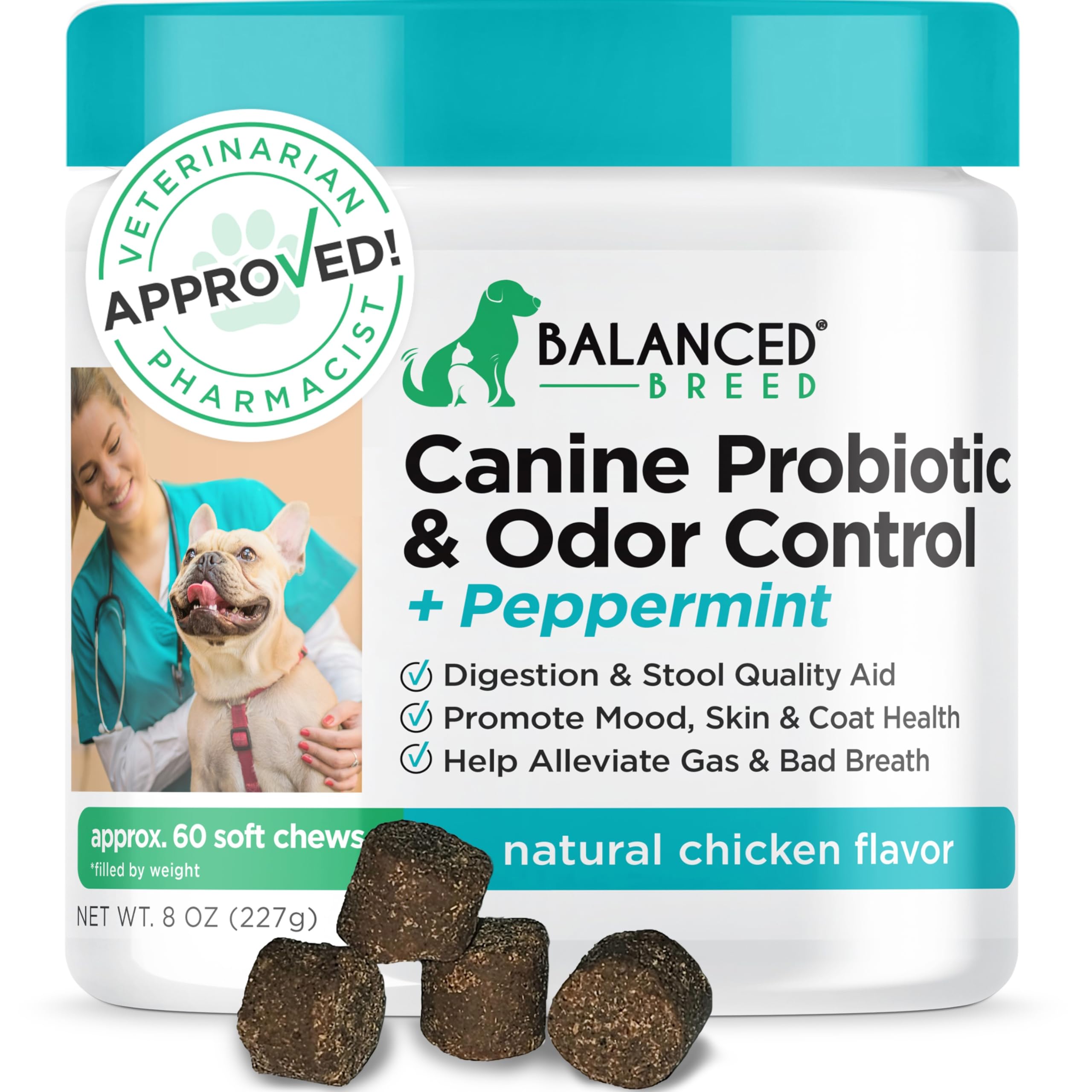 Balanced Breed Veterinarian Pharmacist Approved Pet Probiotics Dogs Digestive Health Natural Dog Probiotics Chew Dogs Itchy Skin Itchy Ears Enzymes Anti Diarrhea Senior Dog Probiotic Chews Made In USA