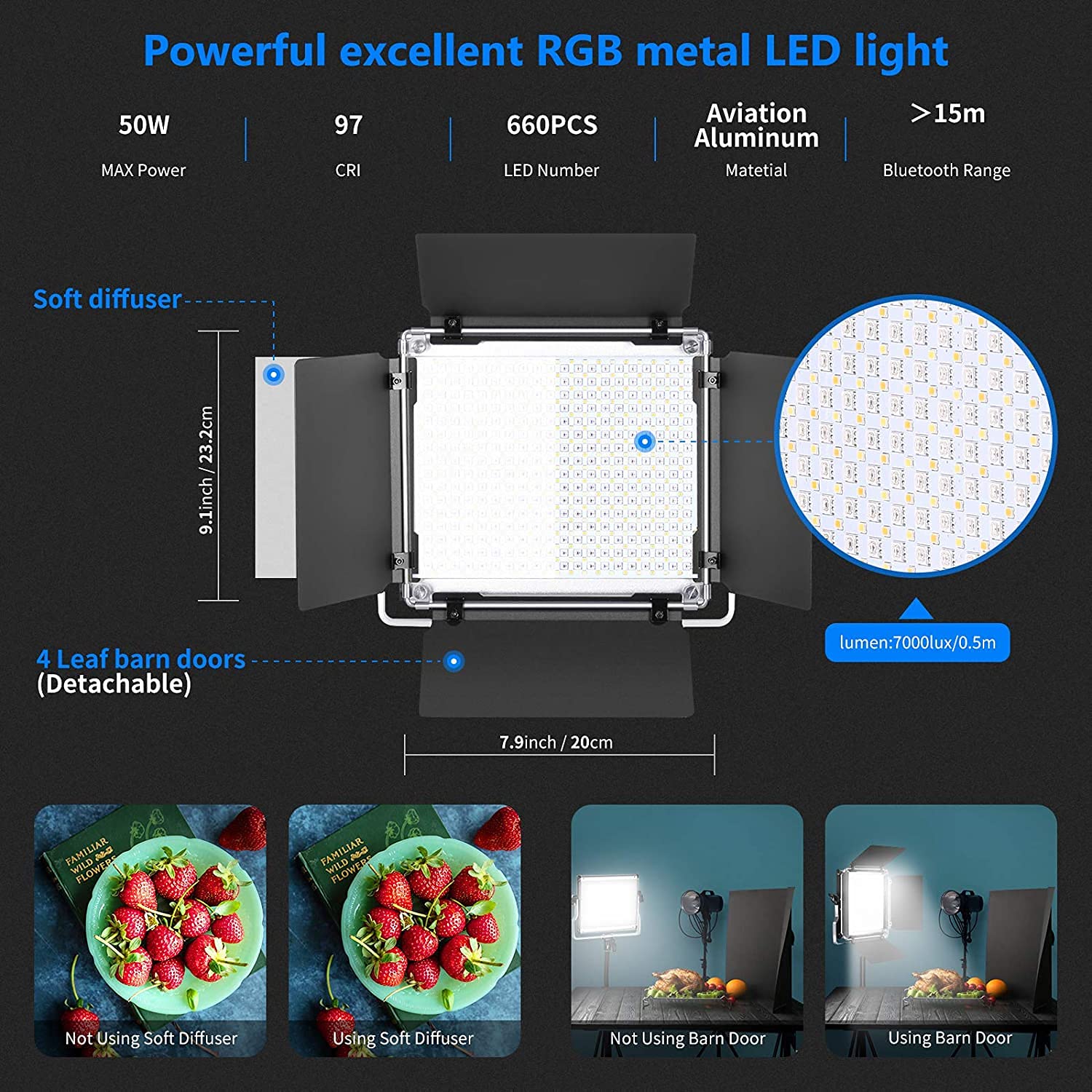 NEEWER 2 Pack 660 PRO RGB LED Video Light with App Control Stand Kit, 360° Full Color, 50W Dimmable Bi Color 3200K~5600K Studio Panel Lights CRI 97+ for Gaming Streaming Zoom YouTube Webex Photography