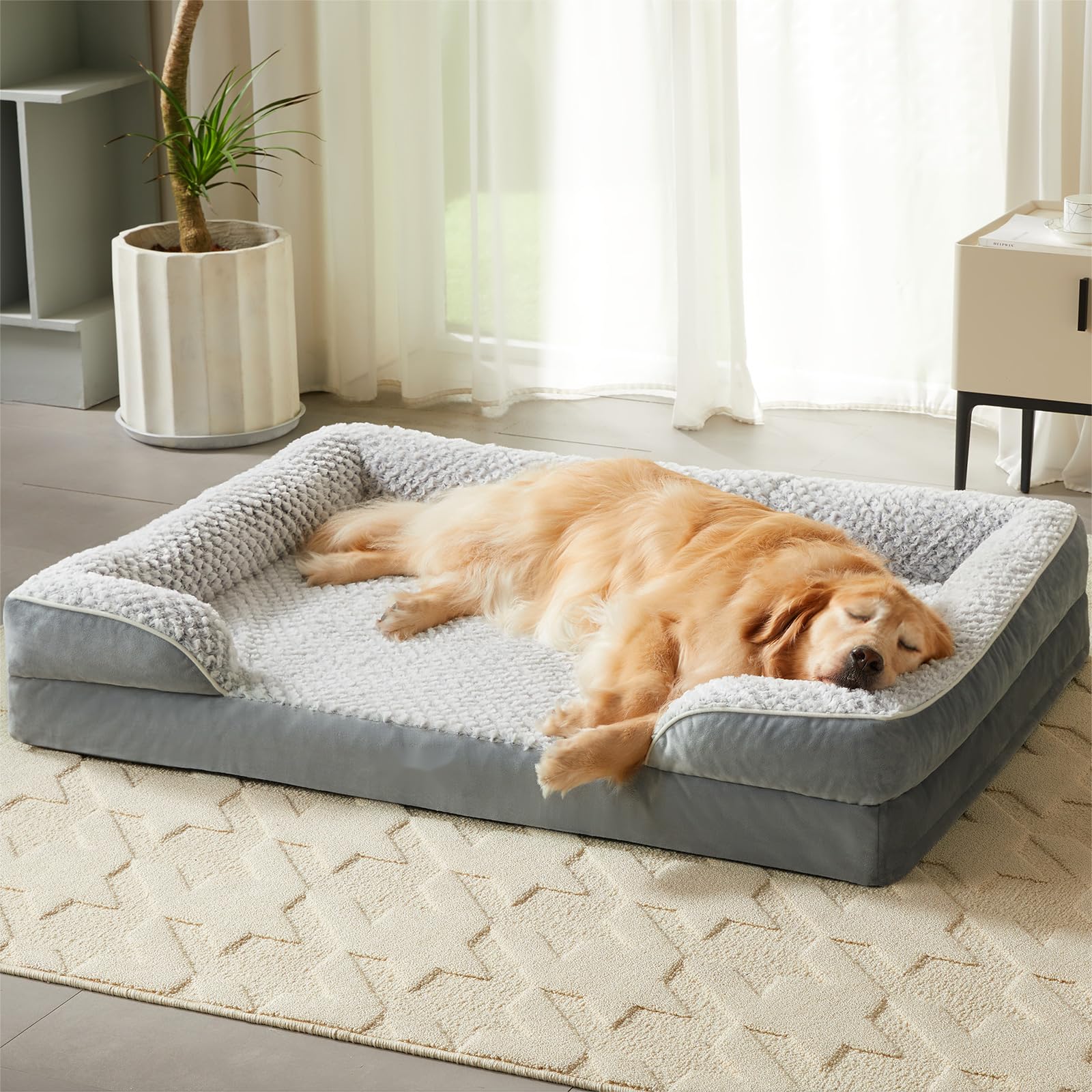 LEXTRO Orthopedic Large Dog Bed, Sofa Dog Bed Large Sized Dog with Egg Crate Foam, Large Dog Bed with Removable Washable Pillow Cover, Waterproof Dog Couch Bed with Anti-Slip Bottom, PET Bed