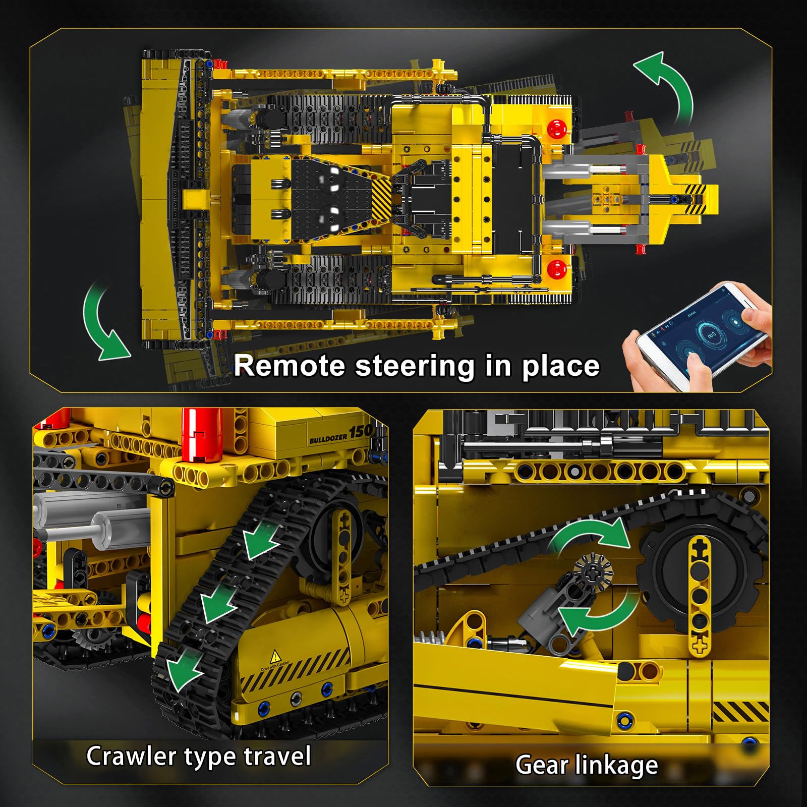 Mould King Bulldozer Technique Building Set, App-Controlled 2.4G RC Bulldozer Truck Construction Vehicle Toys with Engines, DIY Engineering Model Sets for Adults/14+(1508 Pieces)