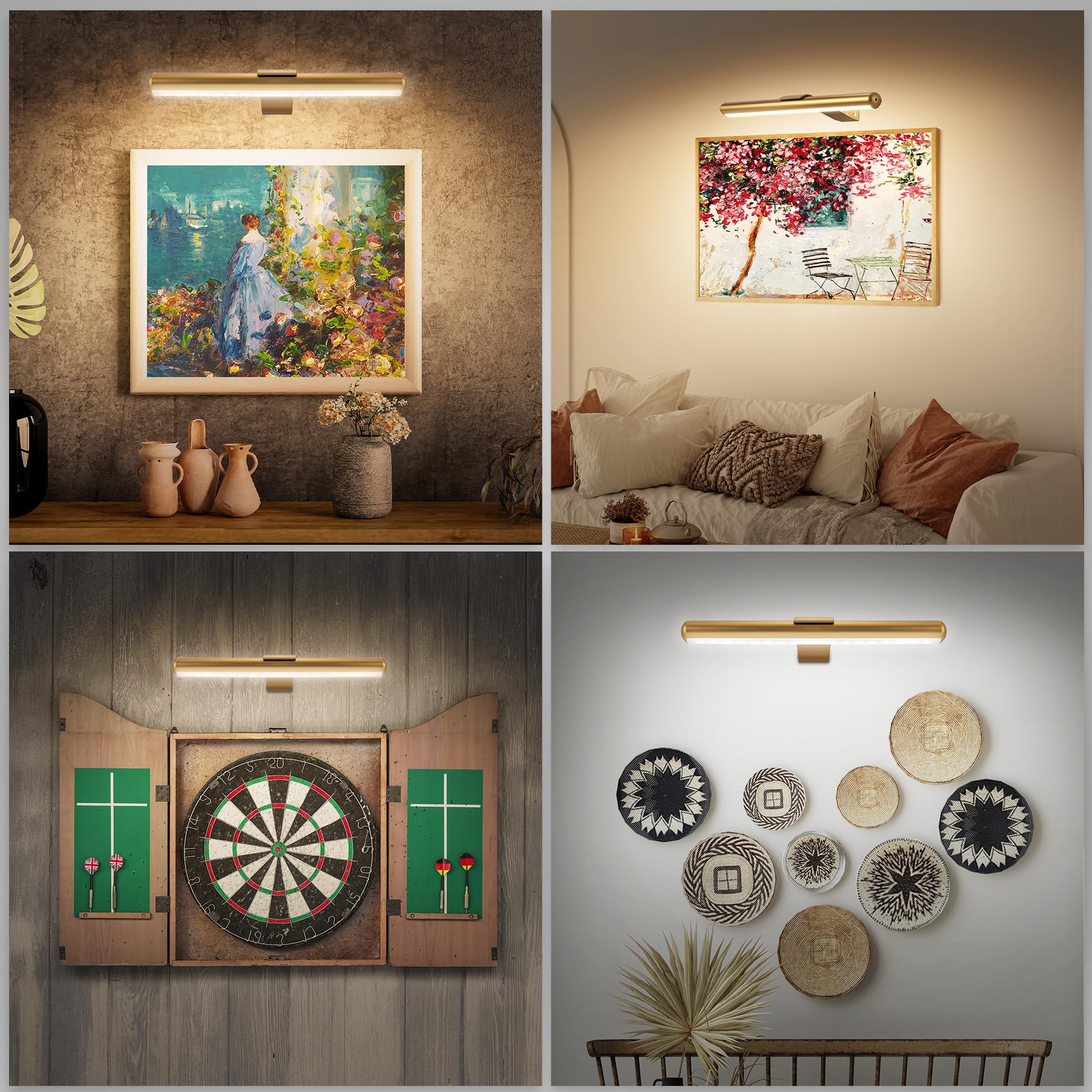 TINTINDOC 2-Pack Picture Light with Remote 6000mAh Rechargeable Battery Operated,Painting Light Full Metal Art Light for Wall Light,Dimmable Timer Off Display 400lm 13.5'' for Gallery -Brass
