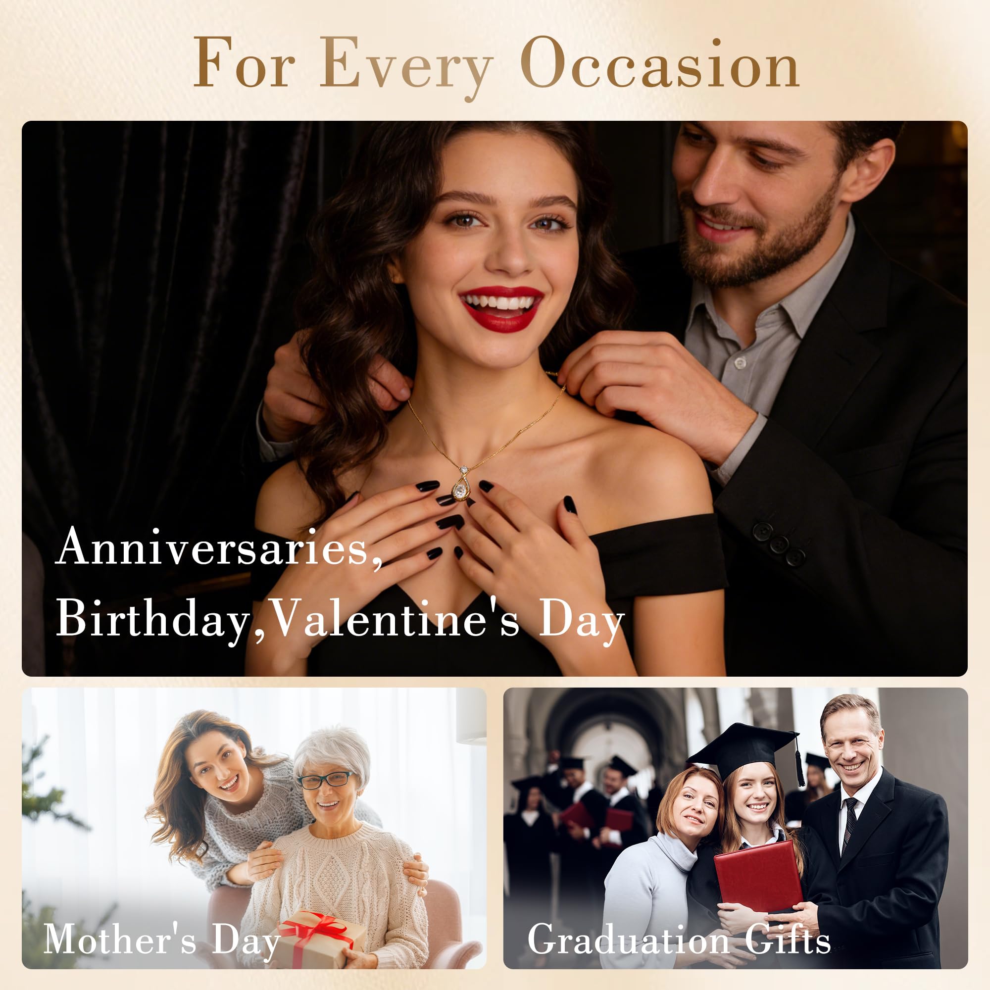 lulupanda Necklace Gift for Anniversary Birthday: 2ct Oval Infinity Pendant 14k Gold Necklace for Women - Anniversary Birthday Valentine Love for Wife/Girlfriend – Adjustable Hypoallergenic Daily Wear Jewelry with Gift Box