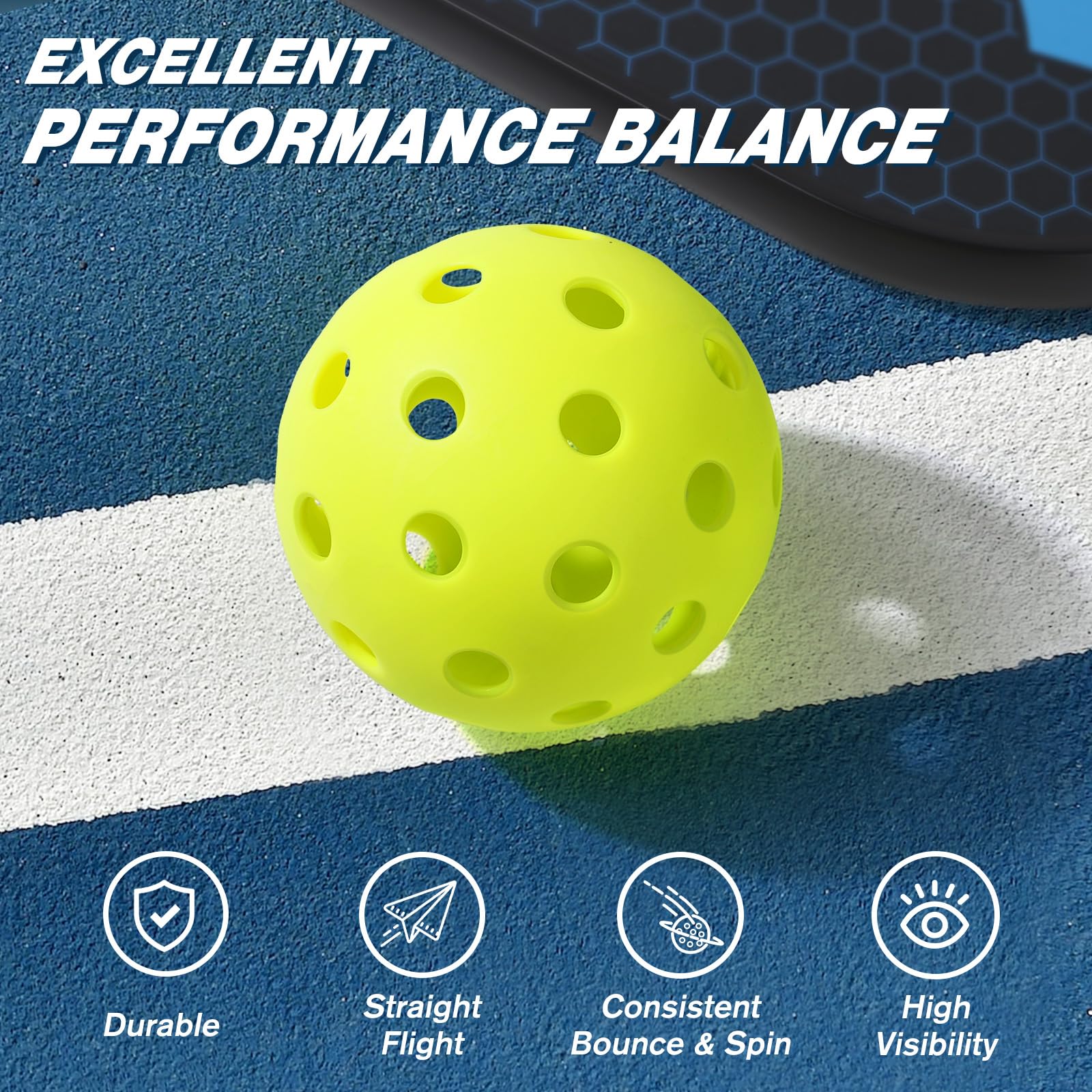 OMDEX Pickleball Balls, 40 Holes Outdoor Pickleball Balls 6-Pack, Premium & Durable Green Pickle Balls, Accessories for Pickleball Paddle, Pickle Ball Equipment