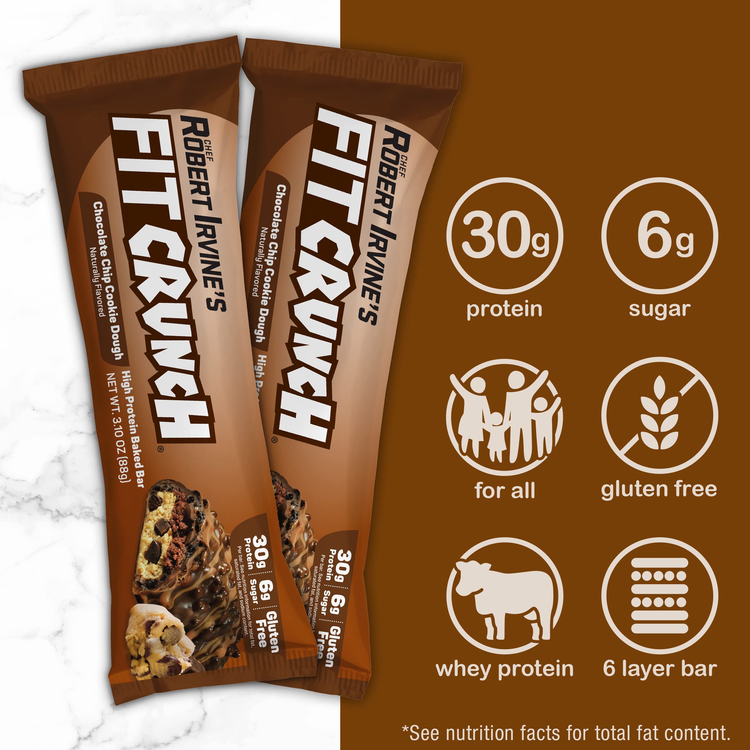 FITCRUNCH Full Size Protein Bars, 6-Layer Baked Bar, 6g of Sugar, Gluten Free & Soft Cake Core (12 Bars, Variety Pack)