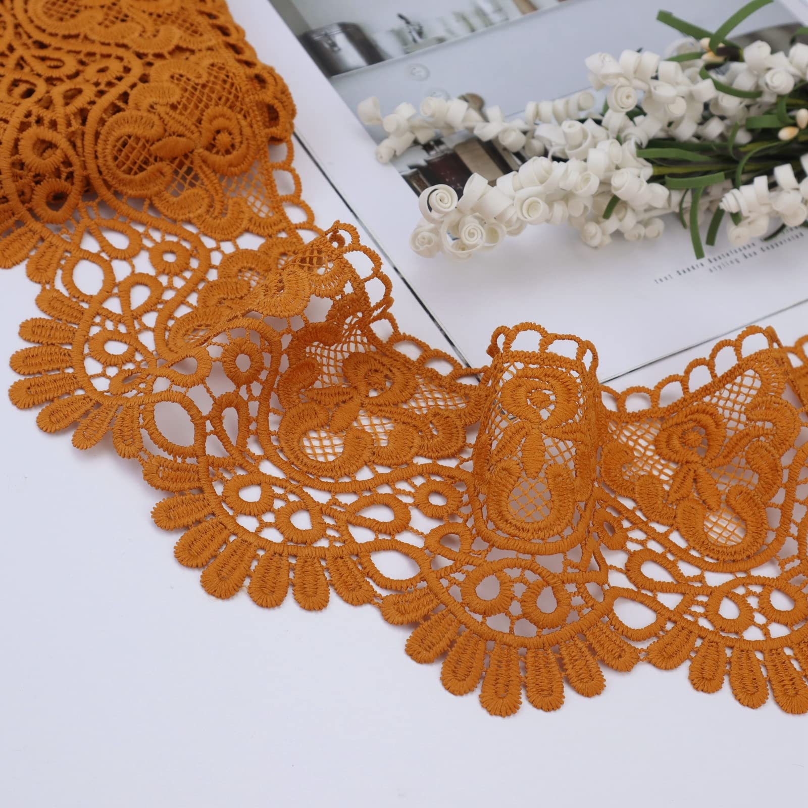 IDONGCAI Venice Lace Trim 4 Inch Wide Lace Trim Lace Edge Trim Floral Venice Lace Ribbon Embroidered Lace Wedding Applique DIY Sewing Crafts(Yellow)