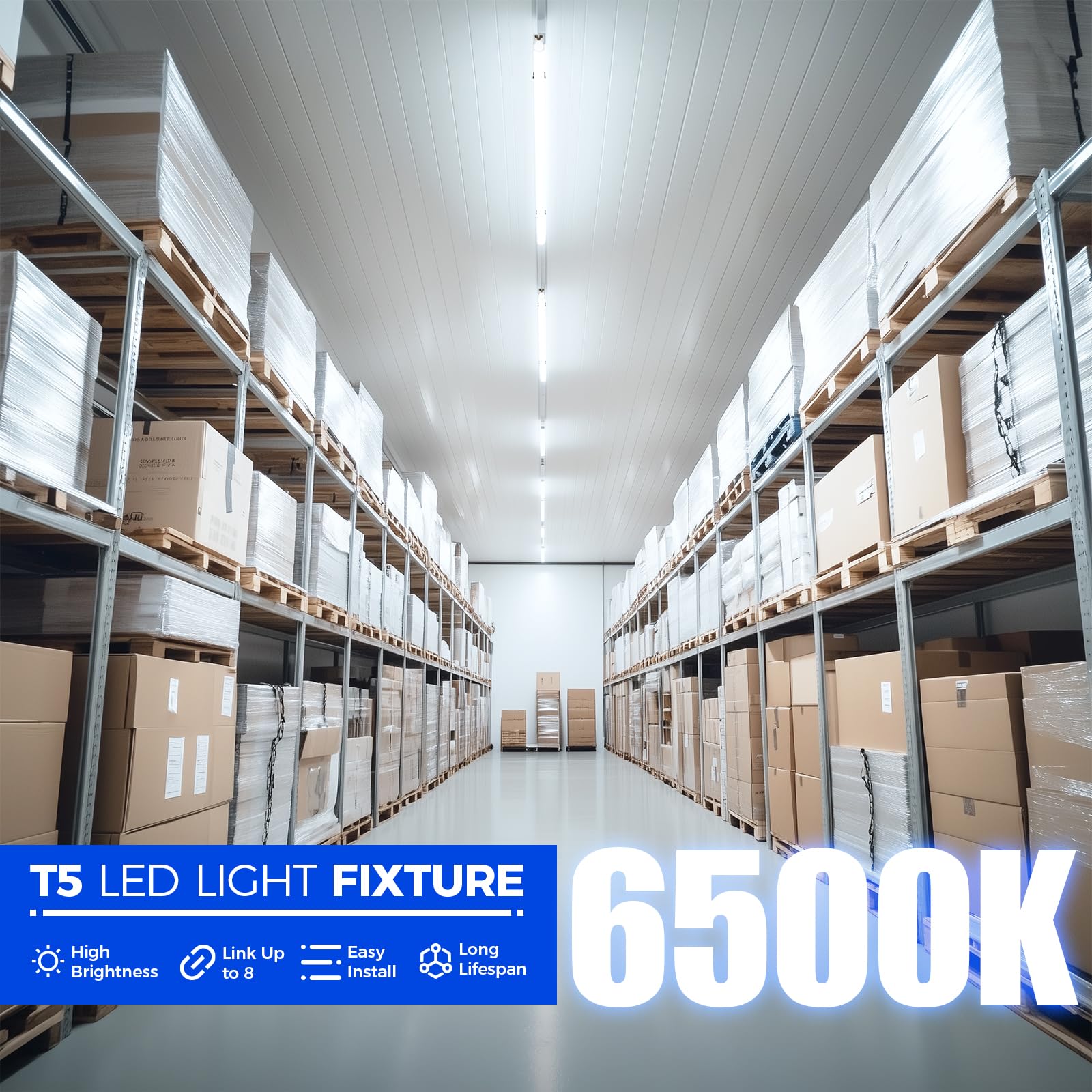 Barrina LED T5 Integrated Single Fixture, 4FT, 2200lm, 6500K (Super Bright White), 20W, Utility Shop Light, Ceiling and Under Cabinet Light, Garage Light with Built-in ON/Off Switch