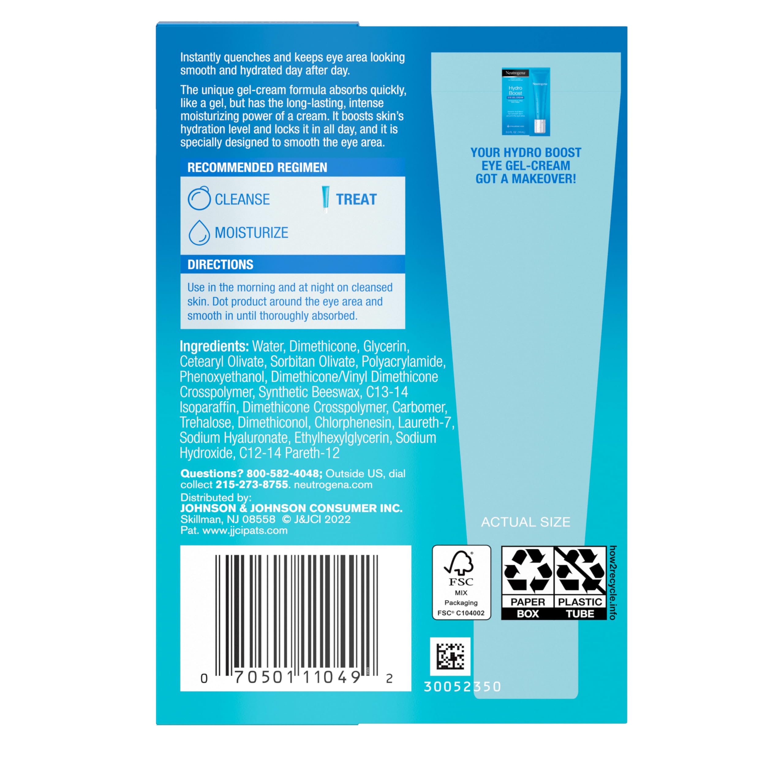 Neutrogena Hydro Boost Under Eye Cream, with Purified Hyaluronic Acid, Keeps Under Eye Area Looking Smooth & Hydrated, Fragrance Free and Non-Comedogenic, 0.5 oz