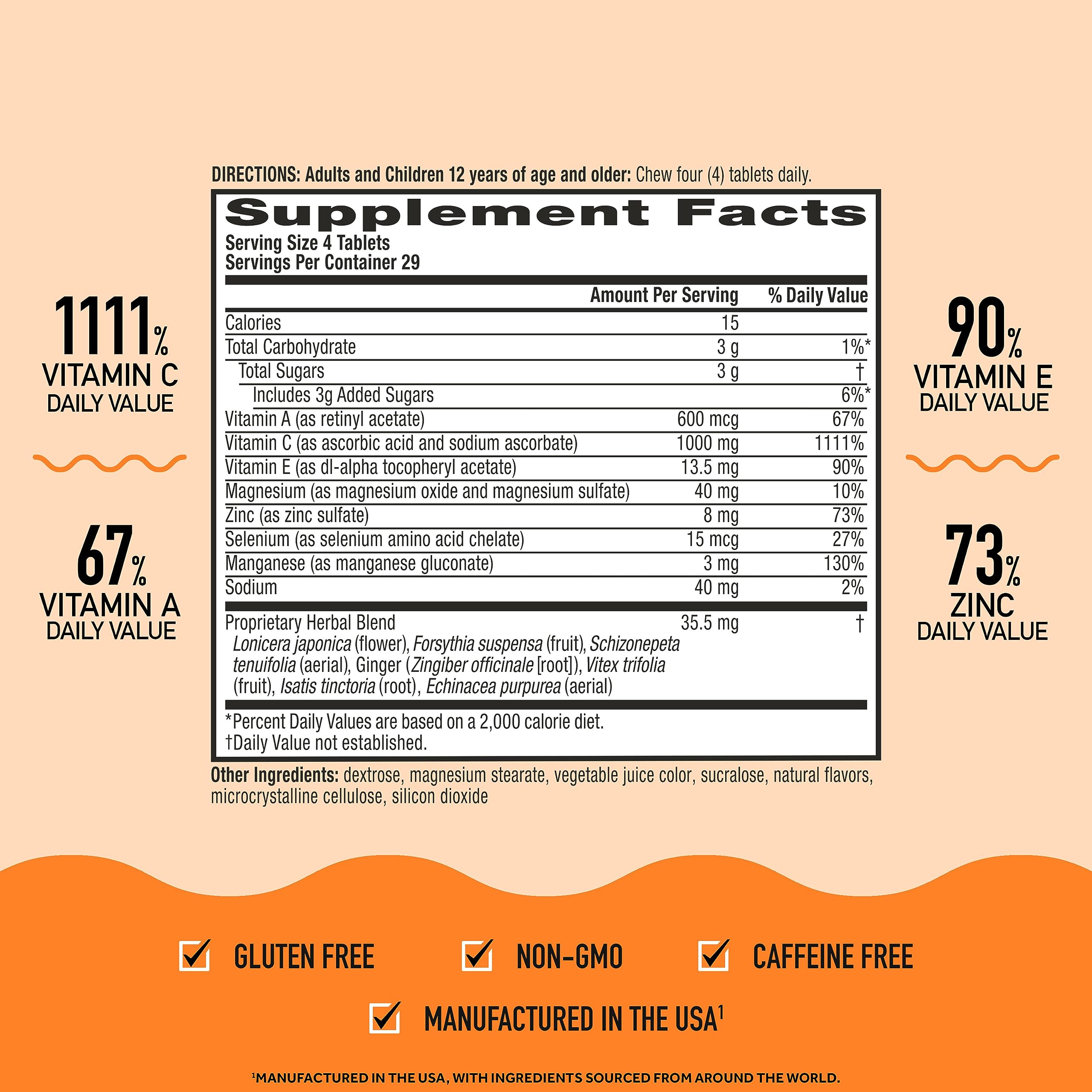 Airborne 1000mg Vitamin C with Zinc, Immune Support Supplement with Powerful Antioxidants Vitamins A C & E - 116 Chewable Tablets, Very Berry Flavor