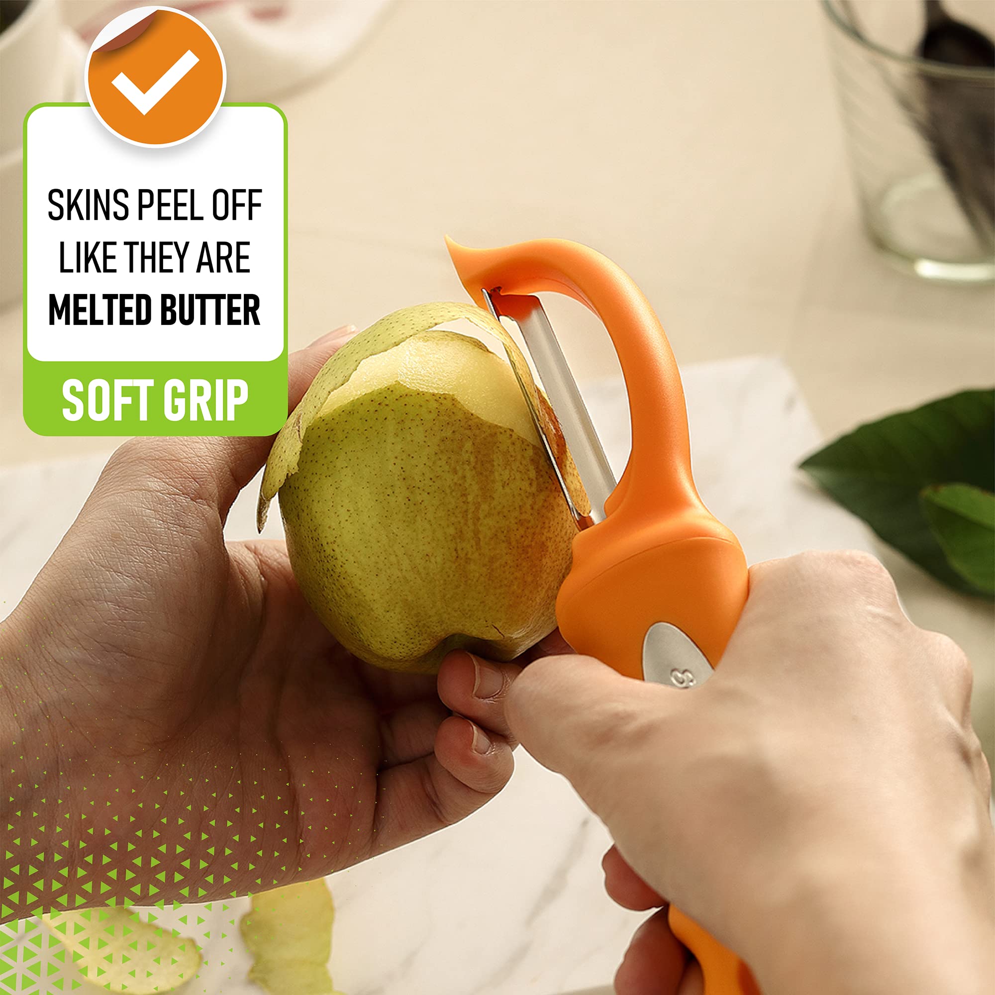 Spring Chef Premium Swivel Vegetable Peeler for Kitchen, Stainless Steel Potato Peeler with Comfortable Handle, Dishwasher Safe Metal Food Peeler for Apple, Veggie, Fruit, Carrot - Set of 2 - Mango