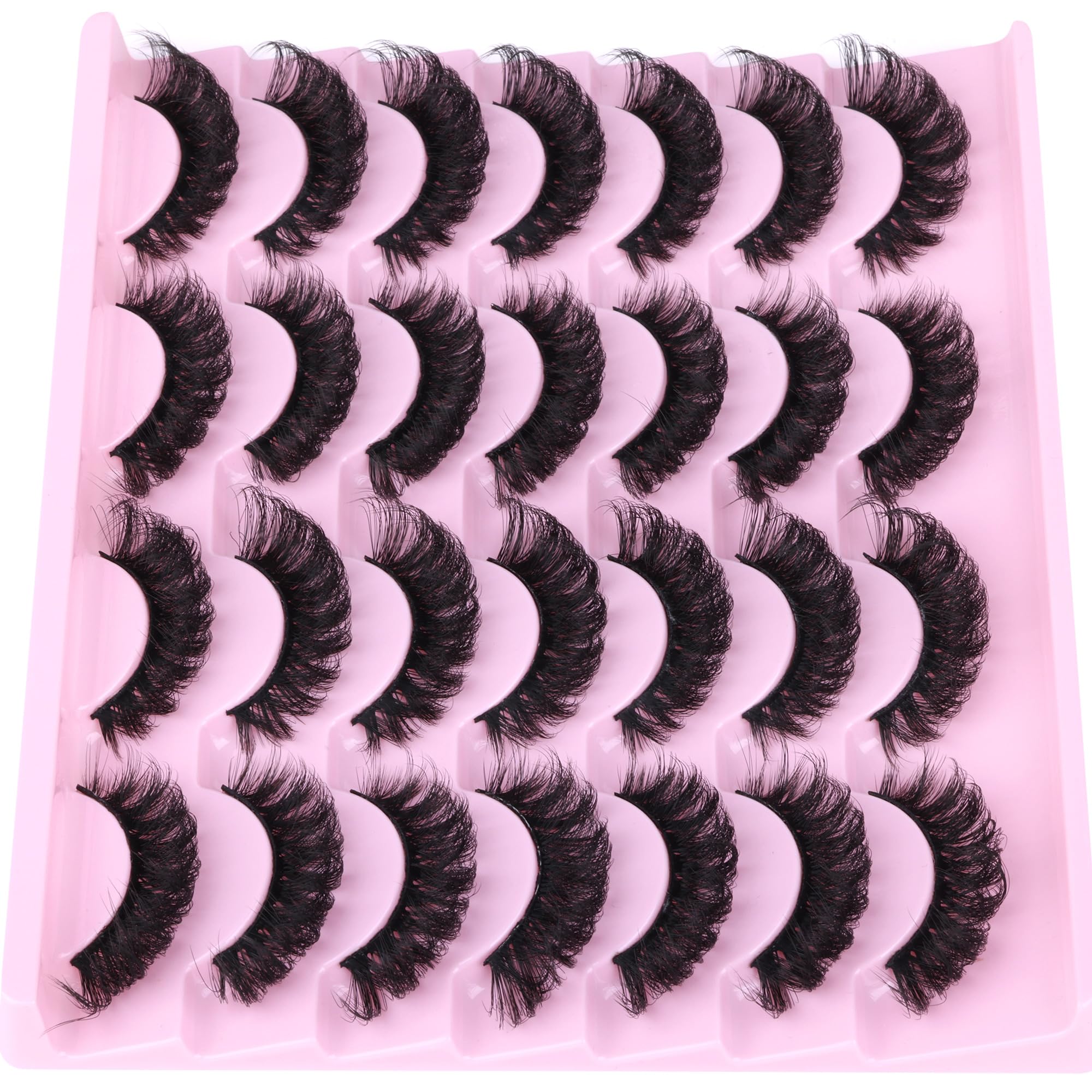 False Eyelashes Fluffy Russian Strip Lashes D Curl Fake Eyelashes Extension Wispy Cat Eye Lashes Handmade Soft Reusable 14 Pairs Lashes Pack