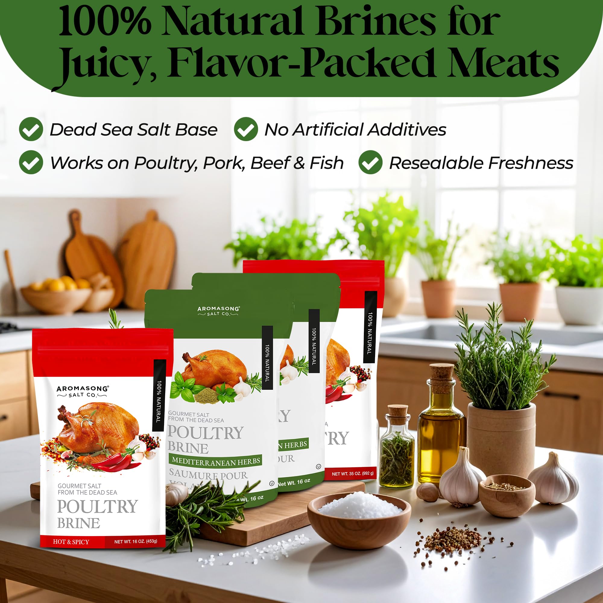 Aromasong Mediterranean Dead Sea Turkey Brine – 1 LB – All-Natural Wet & Dry Brining Mix with Mediterranean Herbs – For Whole, Smoked, Oven-Roasted, or Fried Turkey – Made in USA