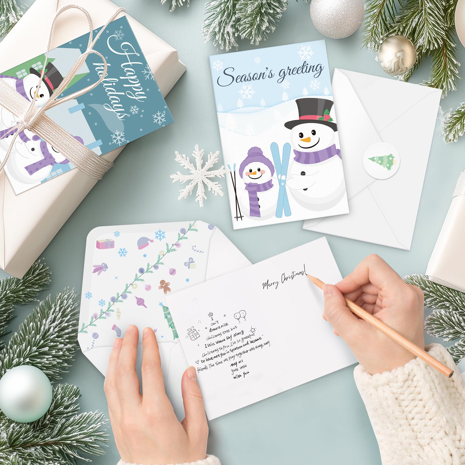 Wakeys 24 Pack Snowman Christmas Cards with Envelopes, Christmas Greeting Cards Bulk Xmas Cards Blank Happy Holiday Cards for Family, Kids, Friends - 4"x6"