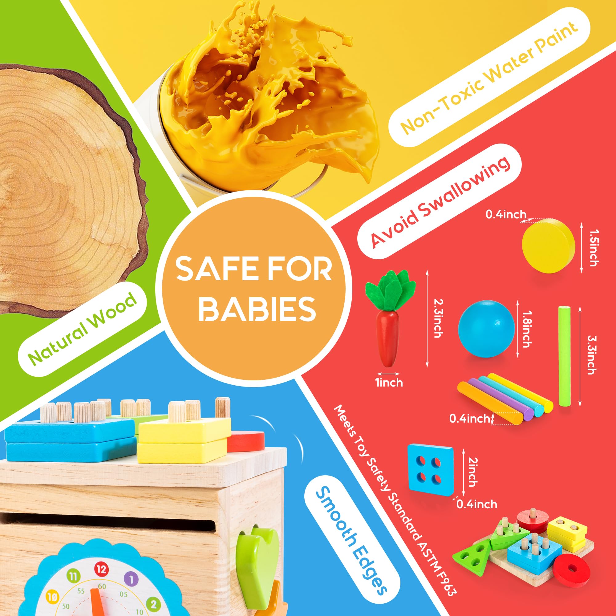 JUSTWOOD Montessori Toys for 1+ Year Old, 8-in-1 Wooden Play Kit Includes Object Permanent Box, Learning Activity Cube, Sorting & Stacking Toy, Carrot Harvest Game, Gift for Boys Girls Age 12+ Months