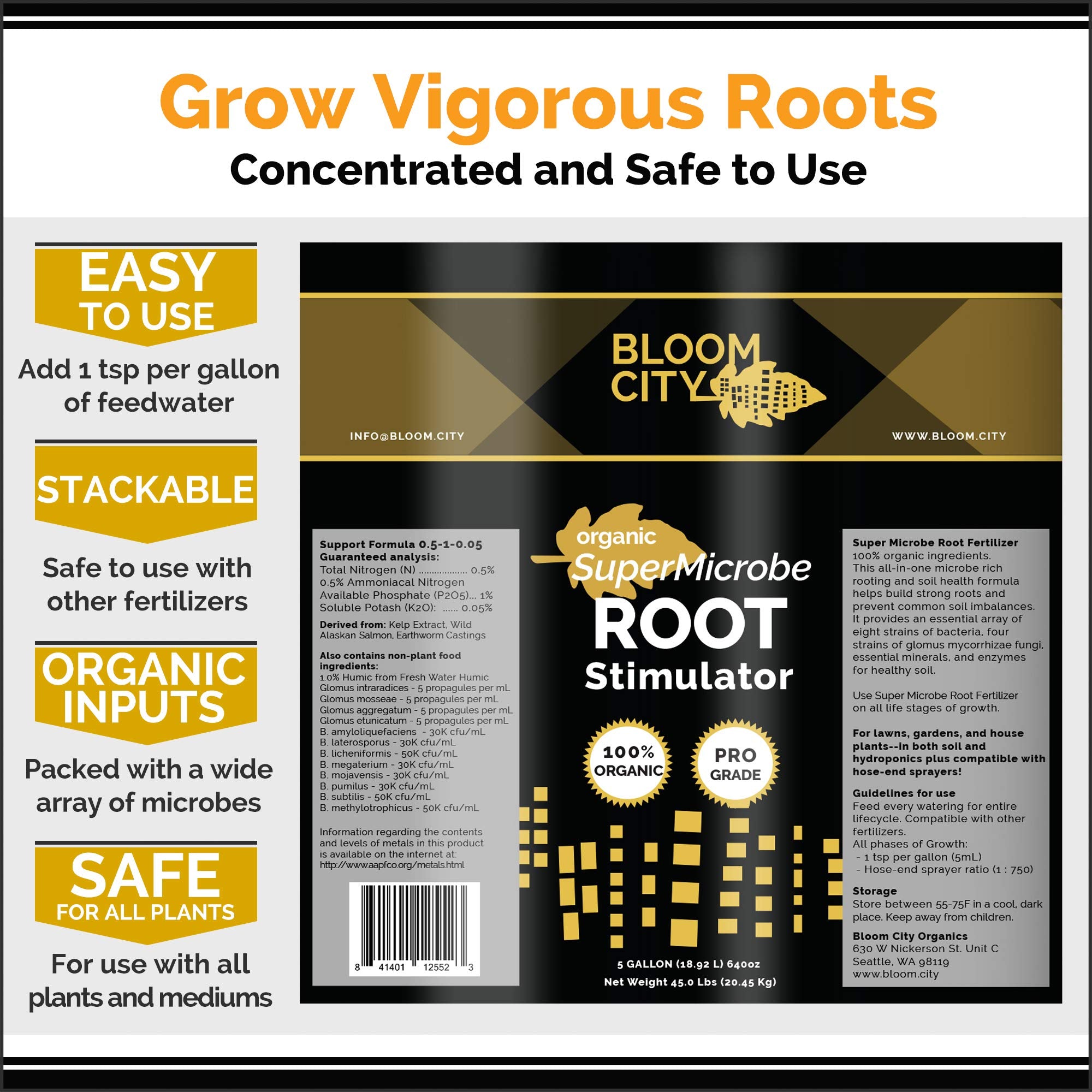 Organic Root Stimulant, Salmon and Kelp Formula, Rich with Microbes and Mycorrhizae by Bloom City, 1/2 Pint (8 oz)