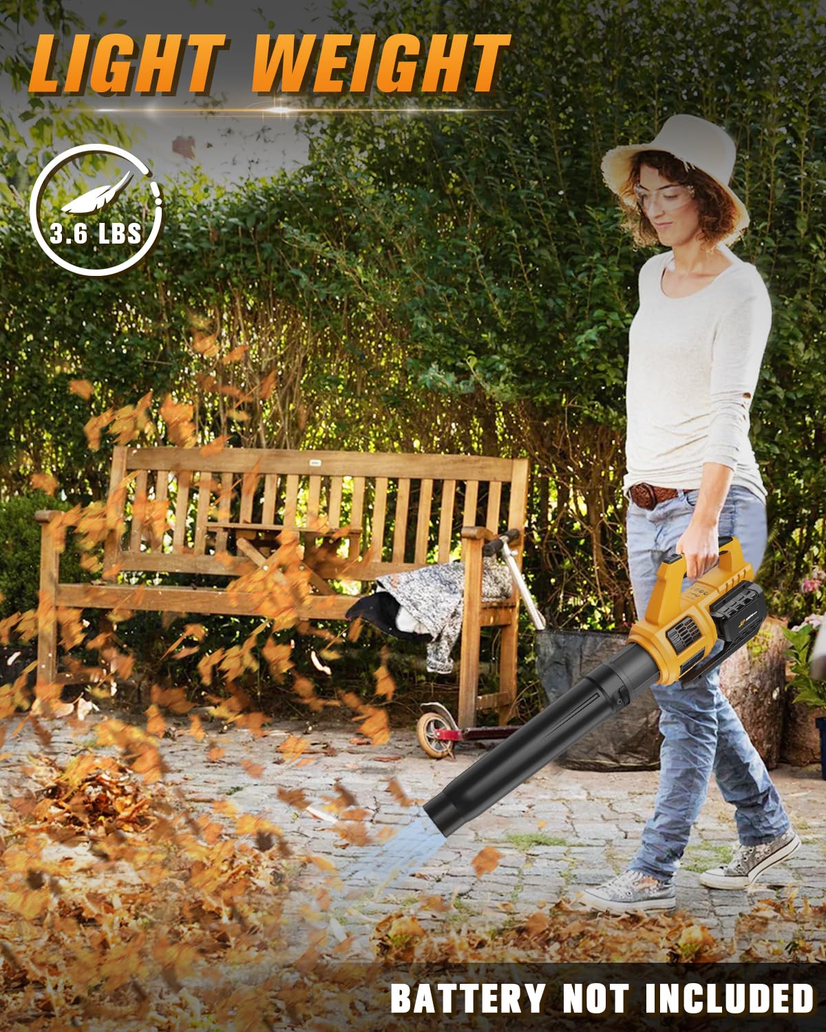 HEINPRO Cordless Leaf Blower Compatible with Dewalt 20V Max Battery(No Battery) 400CFM Electric Leaf Blower Cordless, Variable Speed, Turbo Mode, Battery Powered Leaf Blowers for Lawn Care,Yard