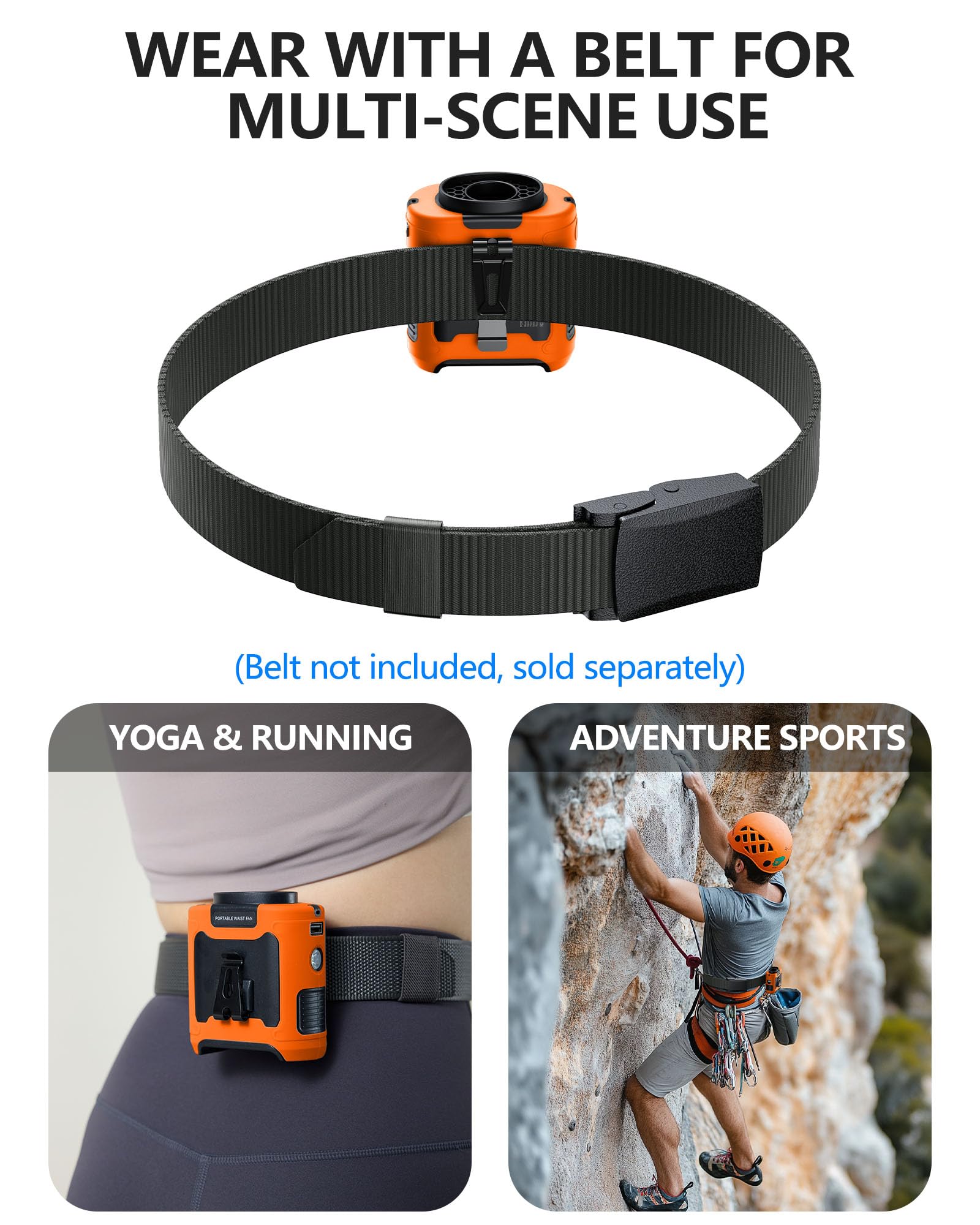 morsisho 1 Pack Orange Portable Waist Fan and 1 Pack Grey Tactical Nylon Belt