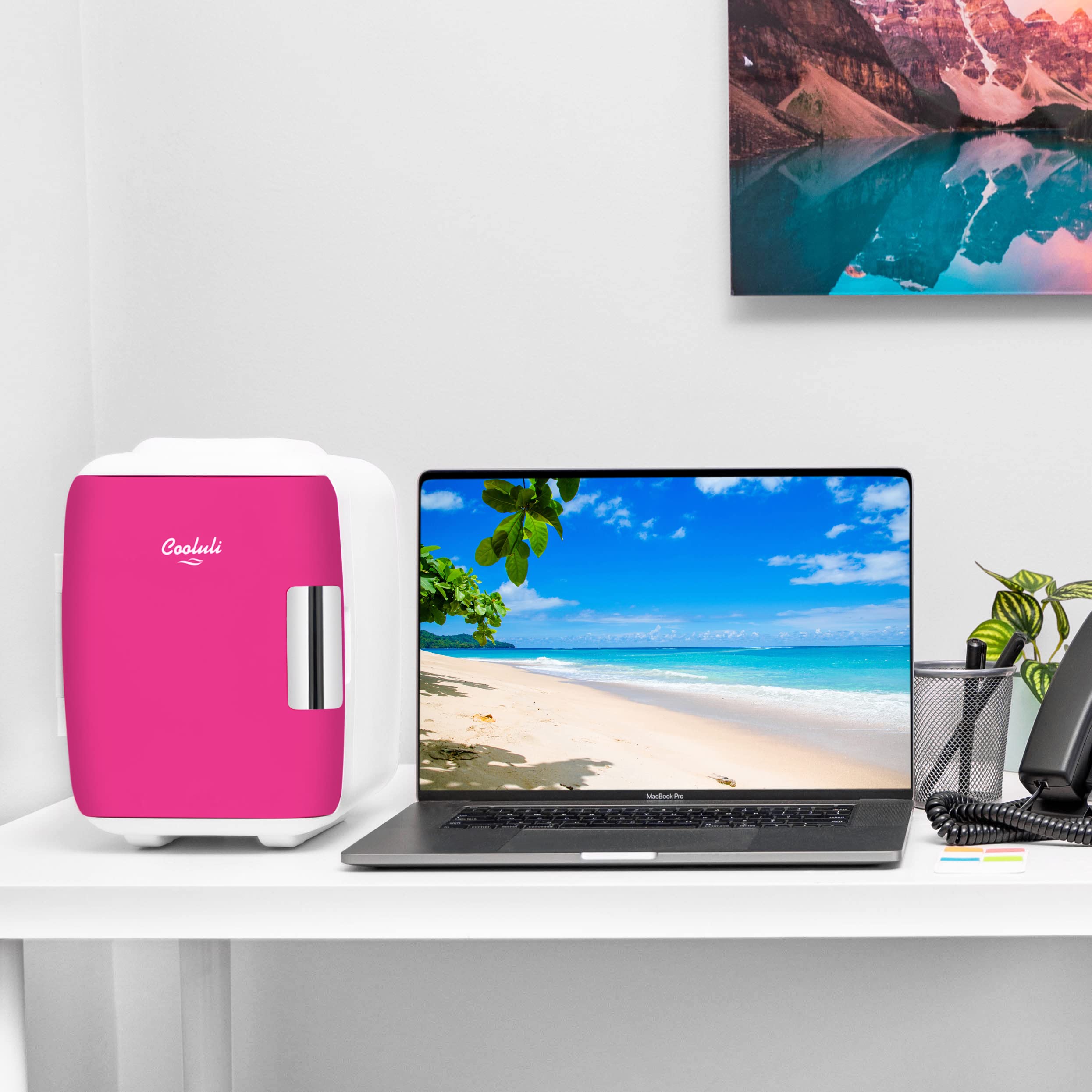 Cooluli Skincare Mini Fridge for Bedroom - Car, Office Desk & Dorm Room - Portable 4L/6 Can Electric Plug In Cooler & Warmer for Food, Drinks, Beauty & Makeup, 12v AC/DC & Exclusive USB, Fuchsia