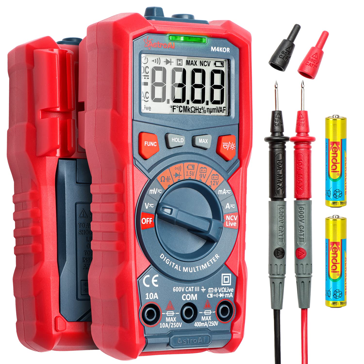 AstroAI Multimeter Tester, TRMS 4000 Counts Volt Meter Auto-Ranging Ohmmeter Digital 1.5v/9v/12v Battery Voltage Tester Measure Voltage Current Resistance Diodes Continuity Capacitance with NCV