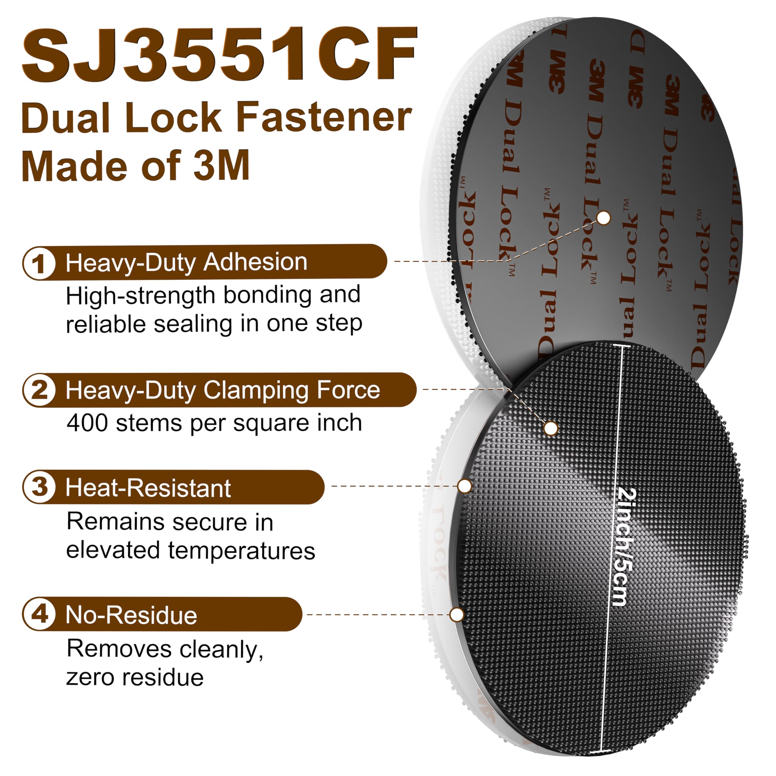 PHIXBEAR 2in Dual Lock Fastener Made of 3M SJ3551CF, 8 PCS Reclosable Interlocking Tape Heavy Duty, EZ Pass Holder Adhesive Hook Lock Sticky Back Mushroom Mounting Tape for Indoor & Outdoor