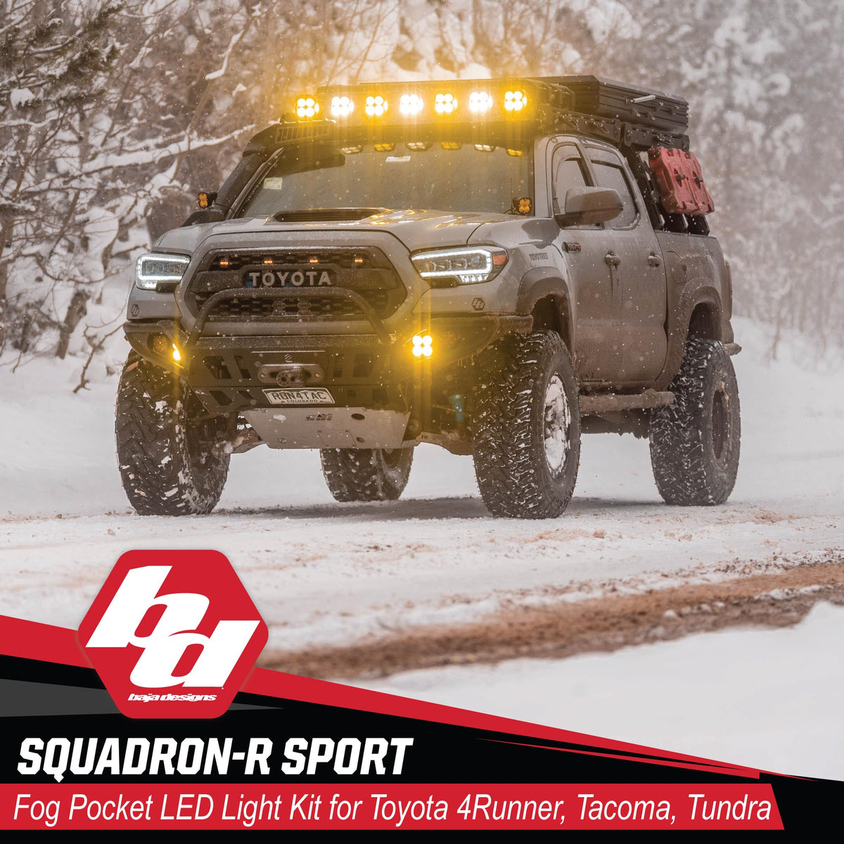 Baja Designs Squadron-R Sport LED Fog Light Kit for Toyota Tacoma 2012-24, Tundra 2014-24, 4Runner 2010-24, Set of 2 LED Lights (Wide Cornering Lens, Amber)