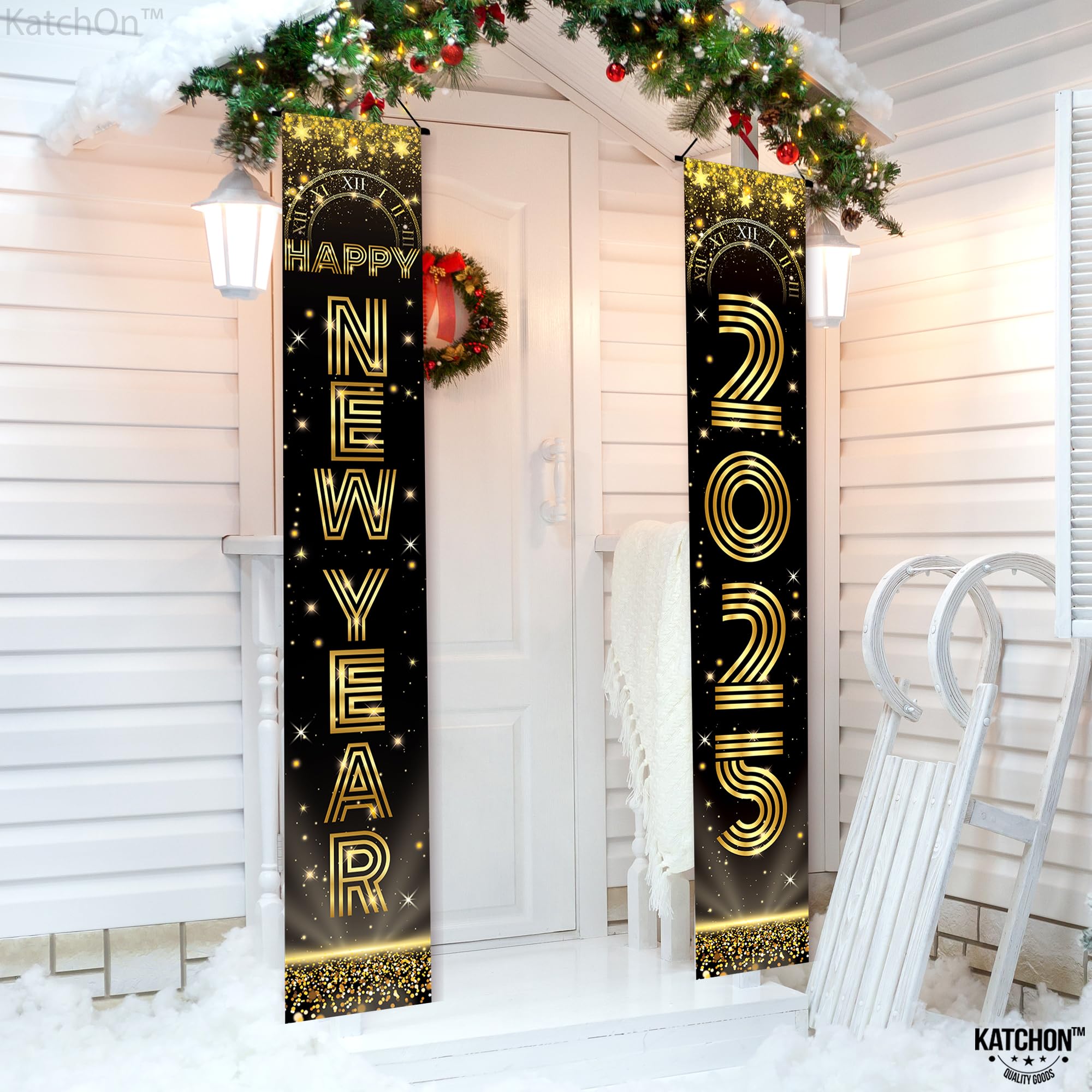 KatchOn, Happy New Years Door Banner 2025 - Large 72x12 Inch | Happy New Year 2025 Banner, New Years Decorations 2025 | Happy New Year Banner, New Years Eve Party Supplies 2025 | Happy New Year Sign