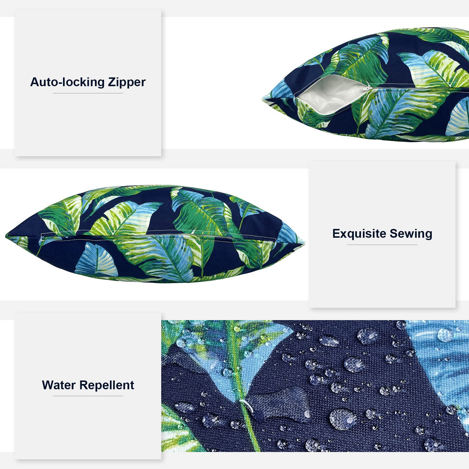 Melody Elephant Pack of 2 Outdoor Lumbar Pillow Covers, All Weather Cushion Pillow Cases 12x20 Inch, Pillowcase for Patio Couch Decoration, Hanalei Lagoon