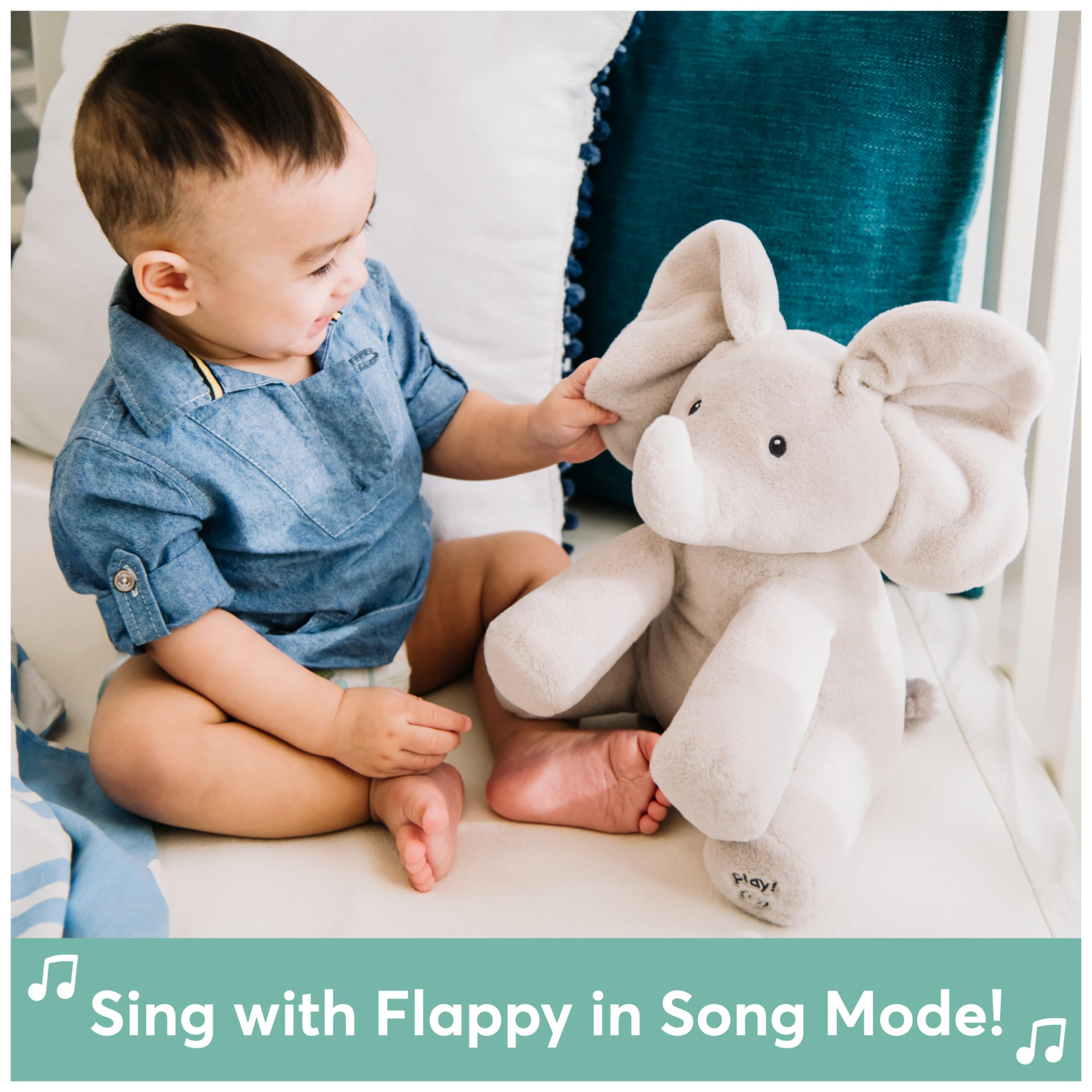 Baby GUND Animated Flappy the Elephant Plush, Singing Stuffed Animal Baby Toy for Ages 0 and Up, Gray, 12"