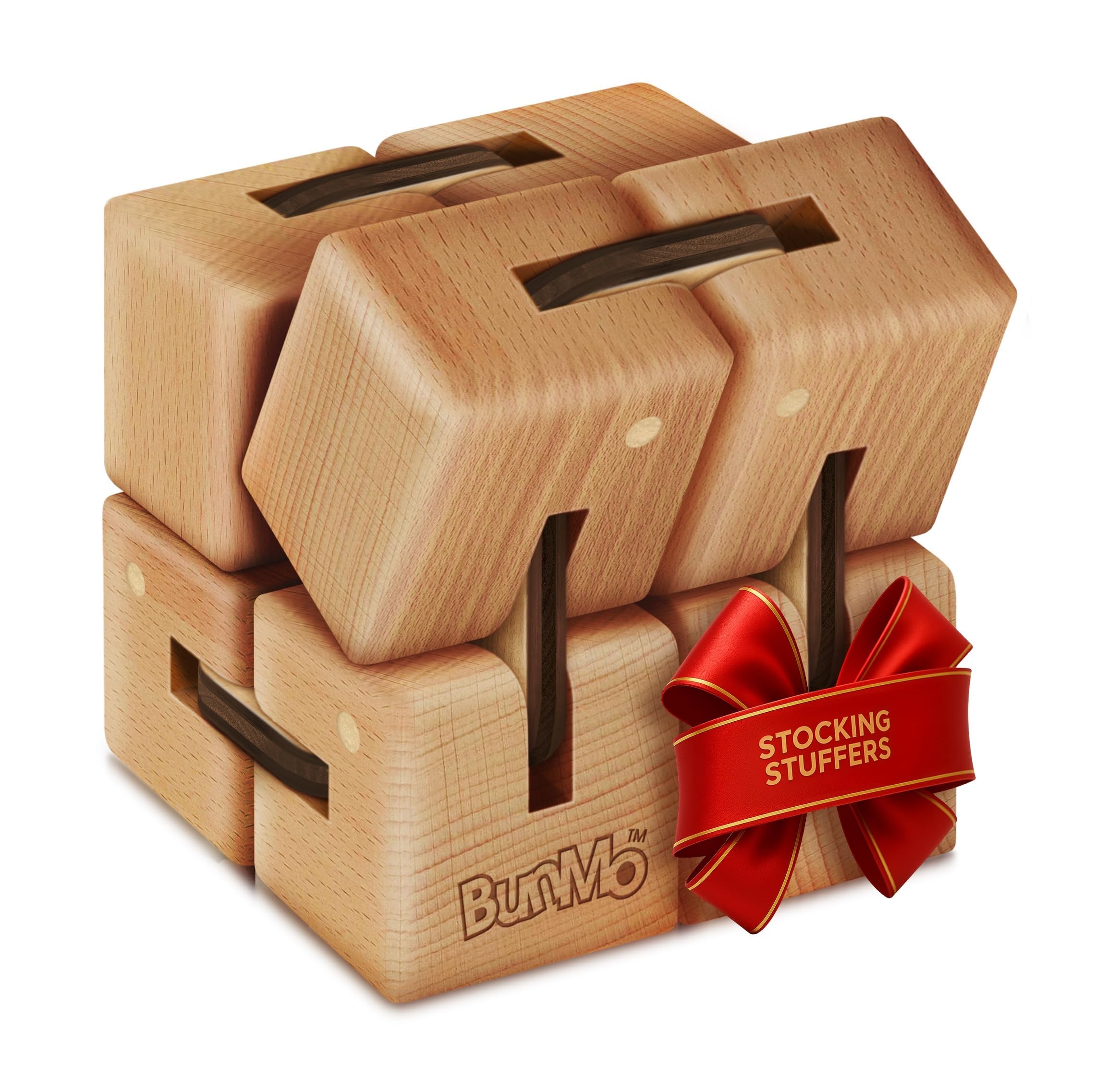 BUNMO Infinity Cube Fidget Toy - Stocking Stuffers for Teens - Teen Boy Toys - 1 Pack Beech Wood and BUNMO Magnetic Rings - Stocking Stuffers - Fidget Toys Adults - Stocking Stuffers for Boys - Black