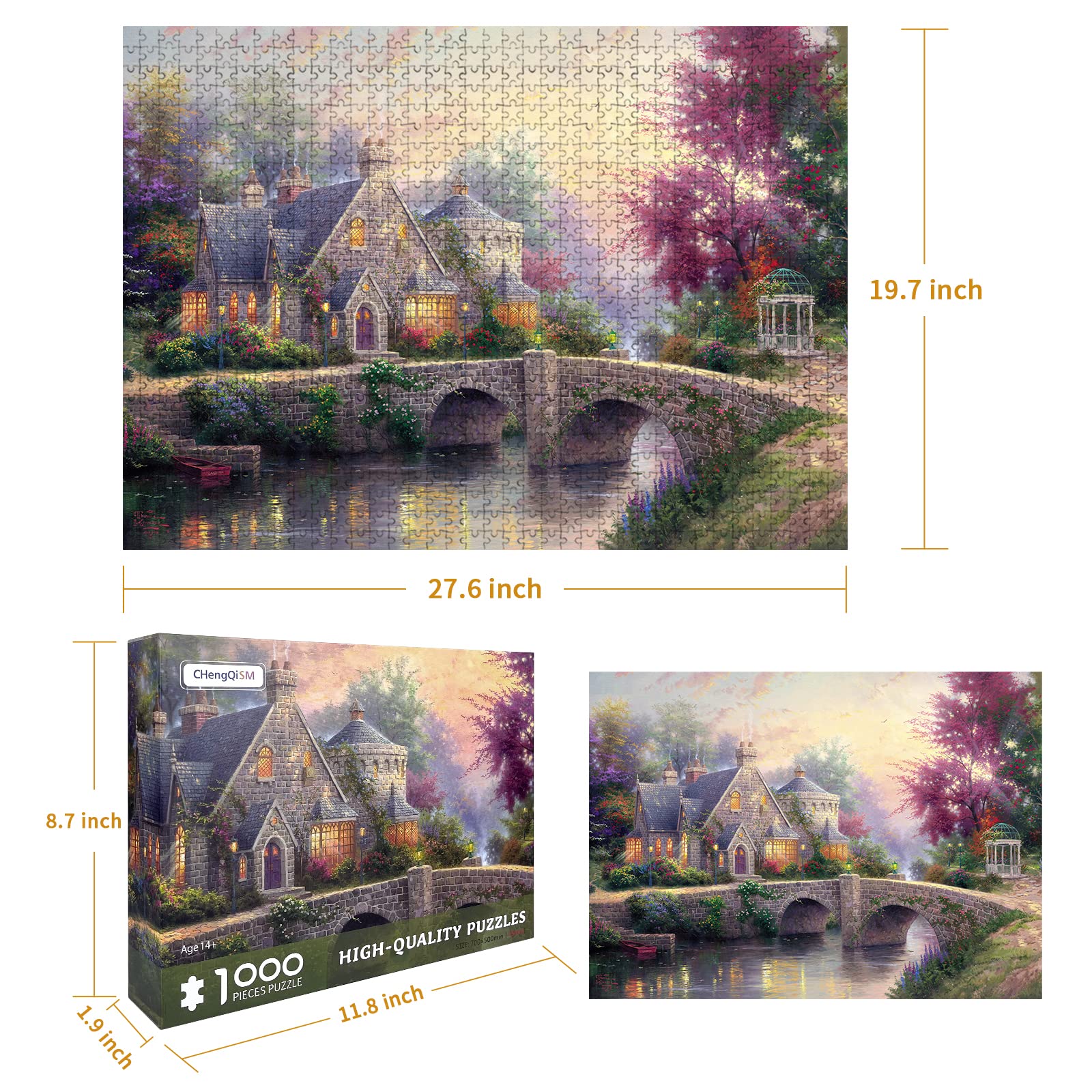 Jigsaw Puzzles for Adults 1000 Pieces Country House Puzzles Spring Landscape Puzzle Picturesque Bridge 1000 Piece Jigsaw Puzzle DIY Challenging Game Toys Gift