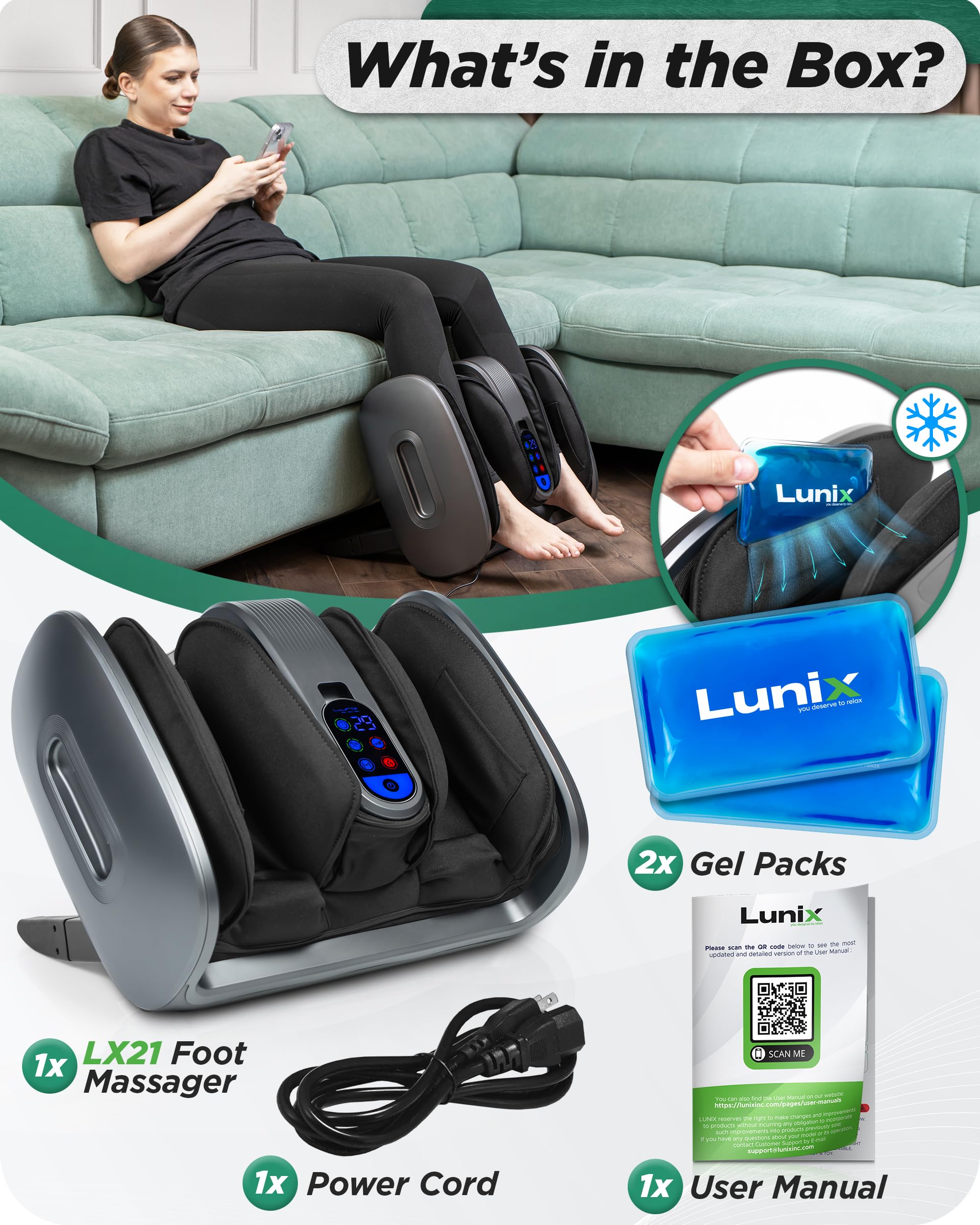 Lunix LX21 Feet Massager with Remote for Pain Relief and Circulation, Shiatsu Foot Massager for Plantar Fasciitis and Neuropathy, Foot and Calf Massager with Heat, Ankle Massager, Gray