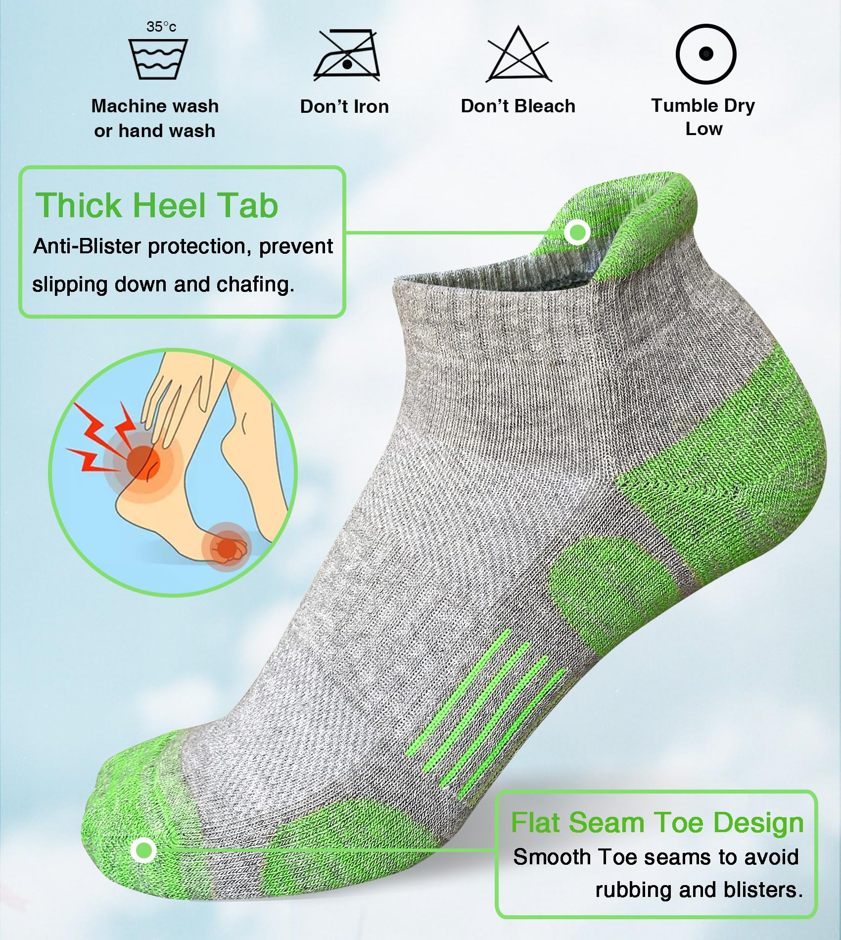 Heyoboy Womens Cotton Ankle Socks Anti-blister Thick Cushioned Wicking Athletic Running Sock 5 Pairs