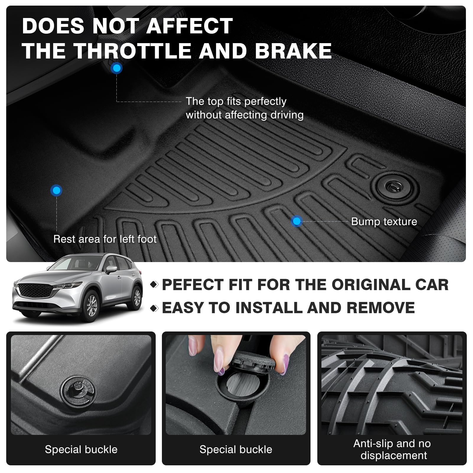 Powerty Floor Mats & Cargo Liner for 2017-2022 2023 2024 Mazda CX-5 CX5 Accessories Car Mats, Includes 2 Row and Cargo Liner Set, All Weather TPE 3D Floor Liners Rear Cargo Mat