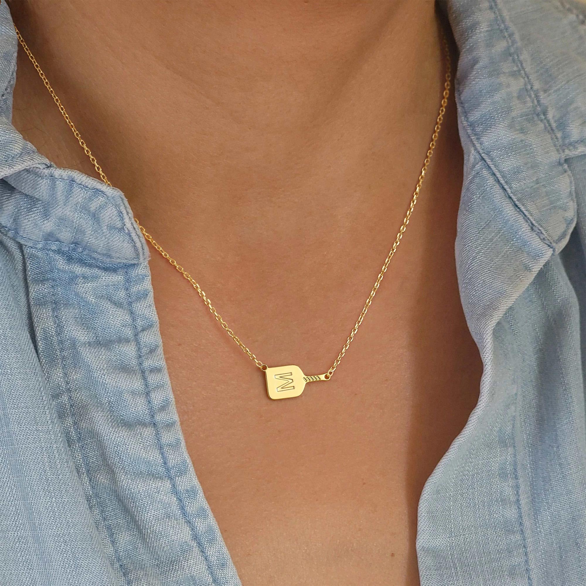 Turandoss Gold Necklace for Women - Pickleball Paddles Pendant Necklace for Women, Dainty Gold Necklace, Initial Necklace, Stainless Steel Necklace for Women, Letter M Necklace, Gold Jewelry